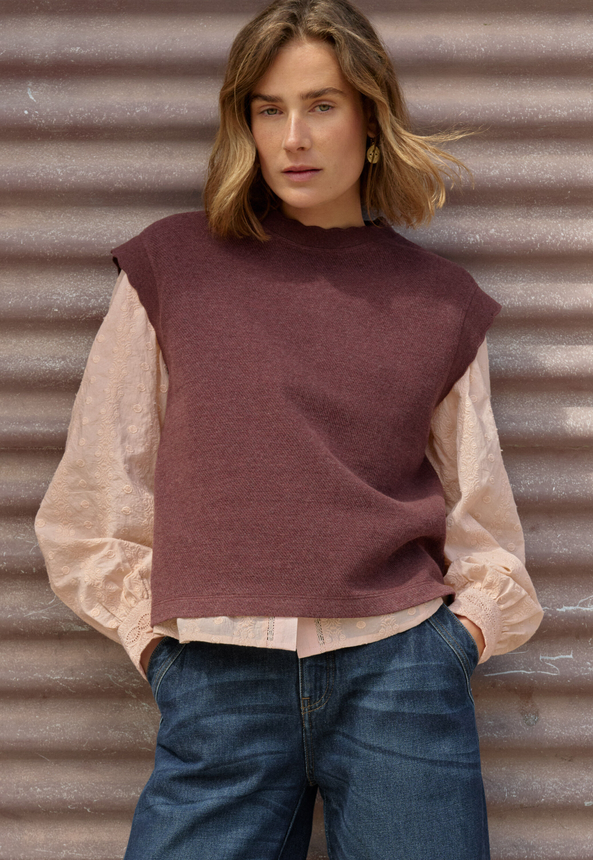 Sleeveless sweatshirt, Wine, large