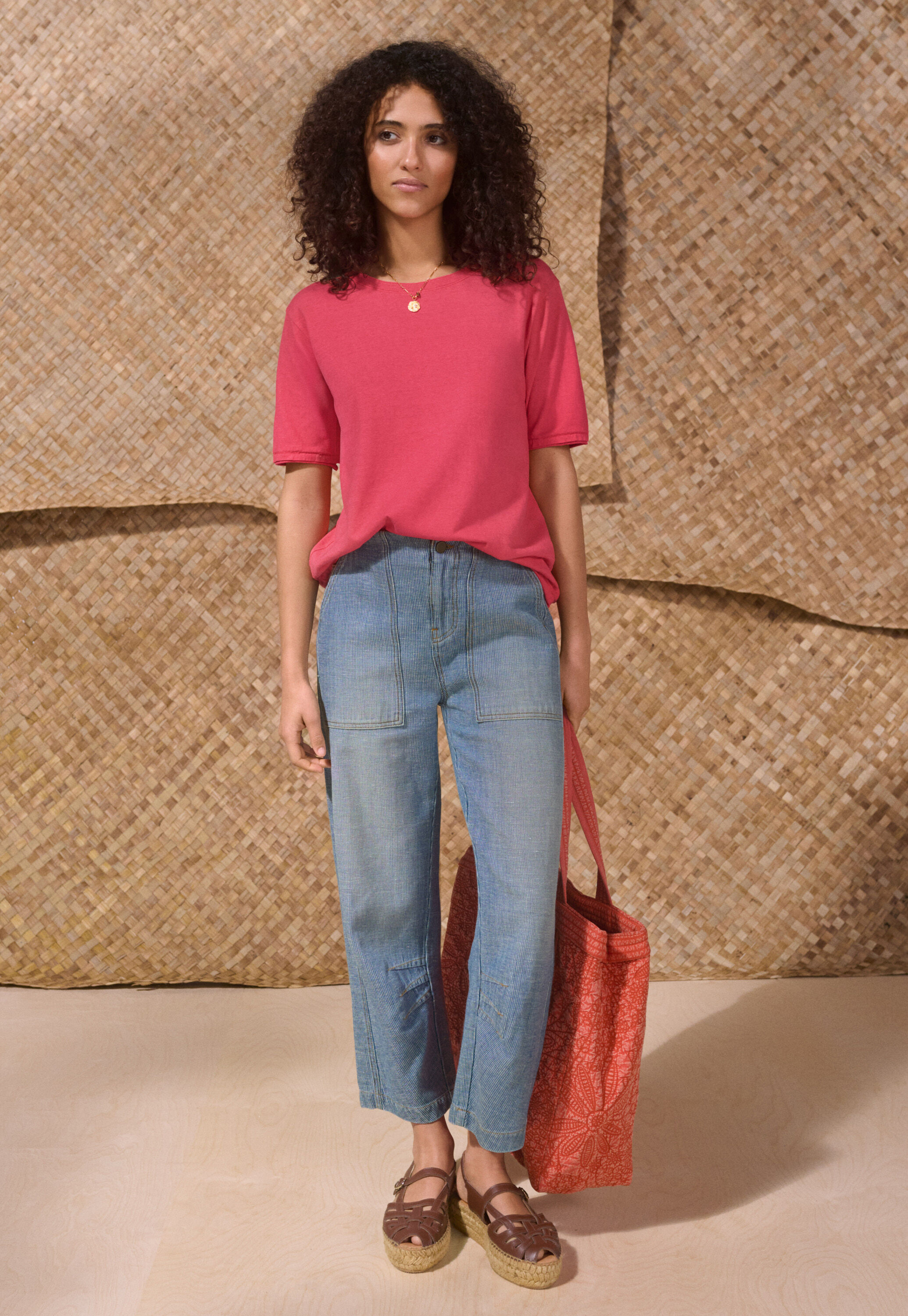 Barrel-leg striped trousers