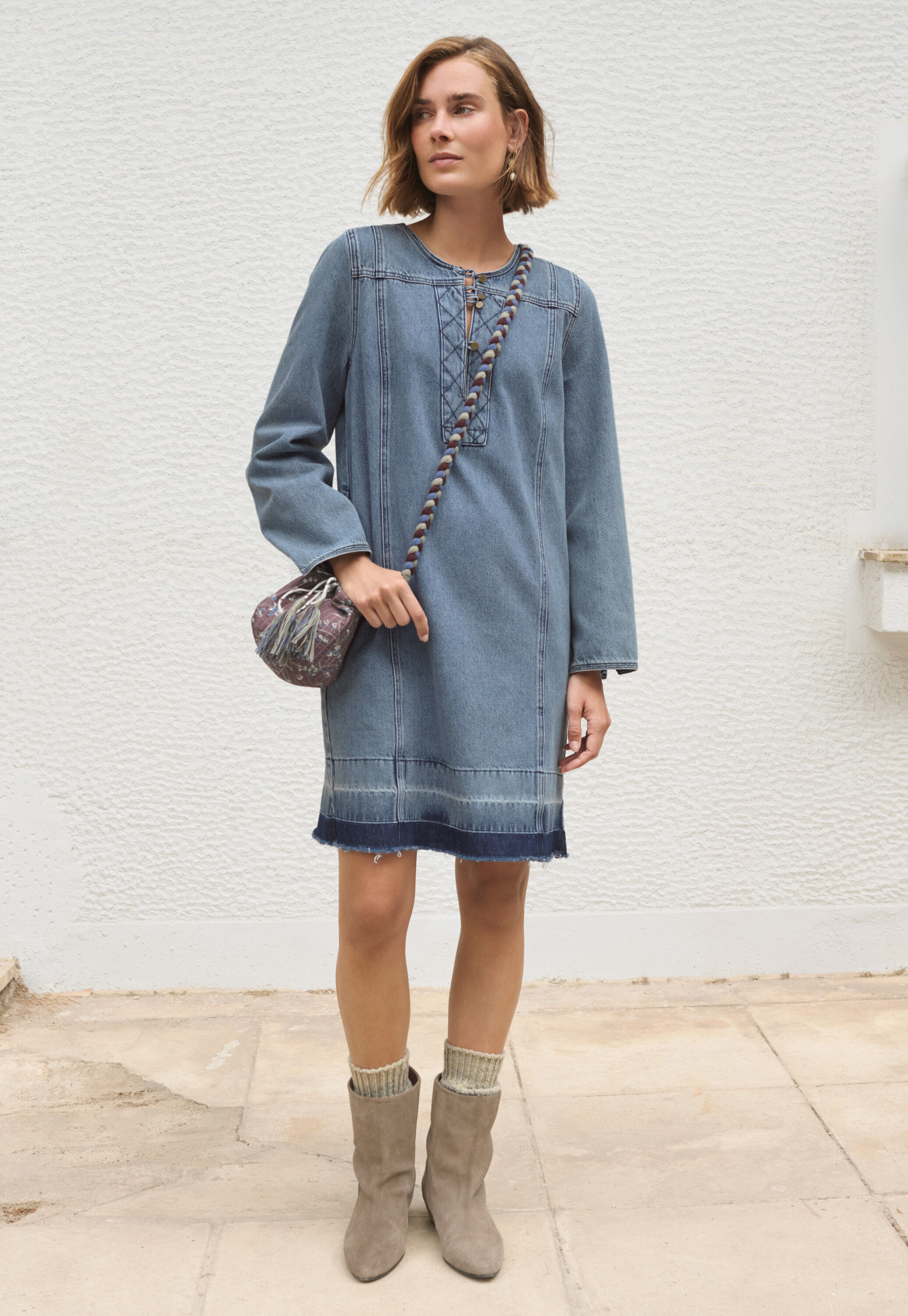 Denim shift-dress