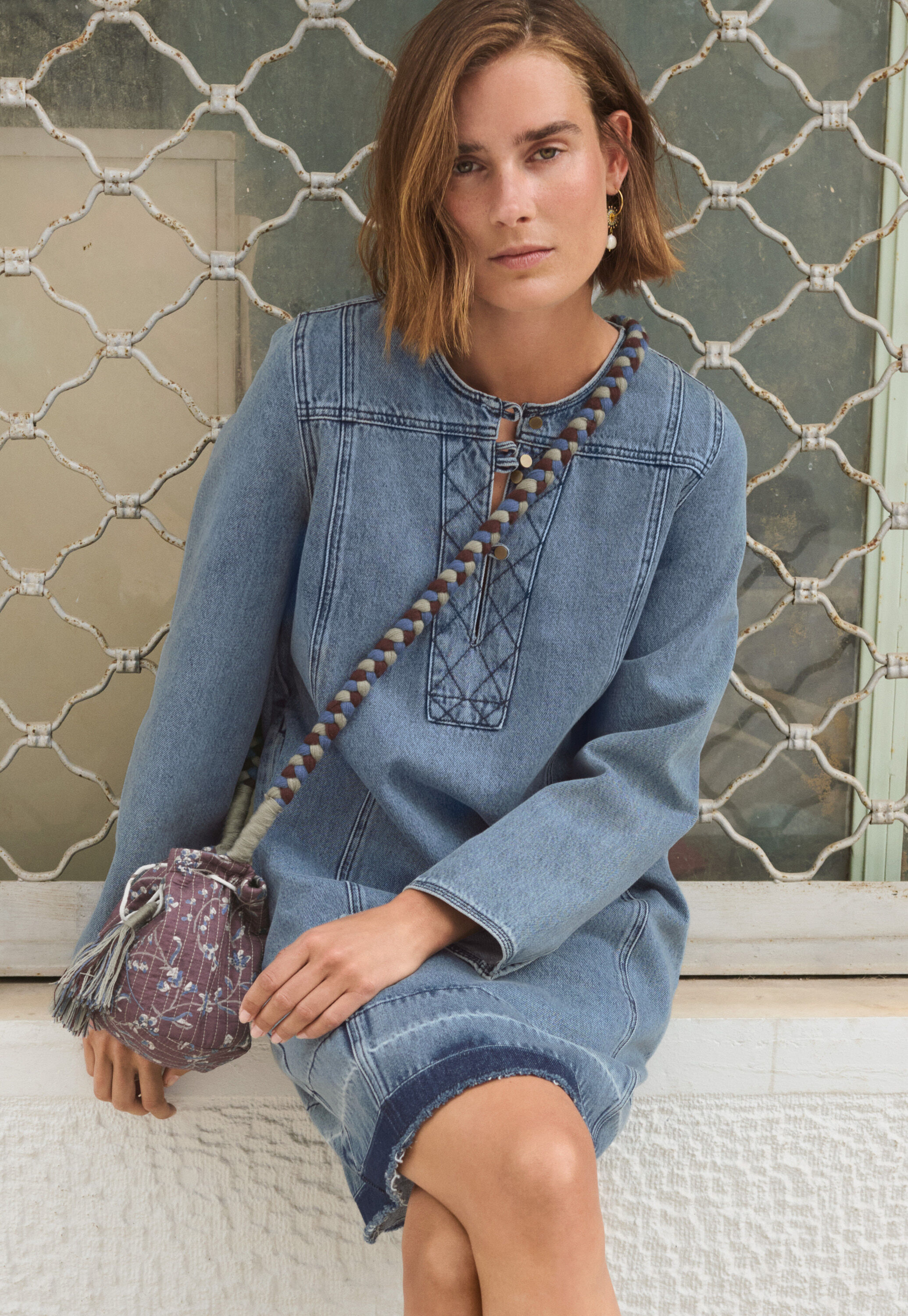 Denim shift-dress