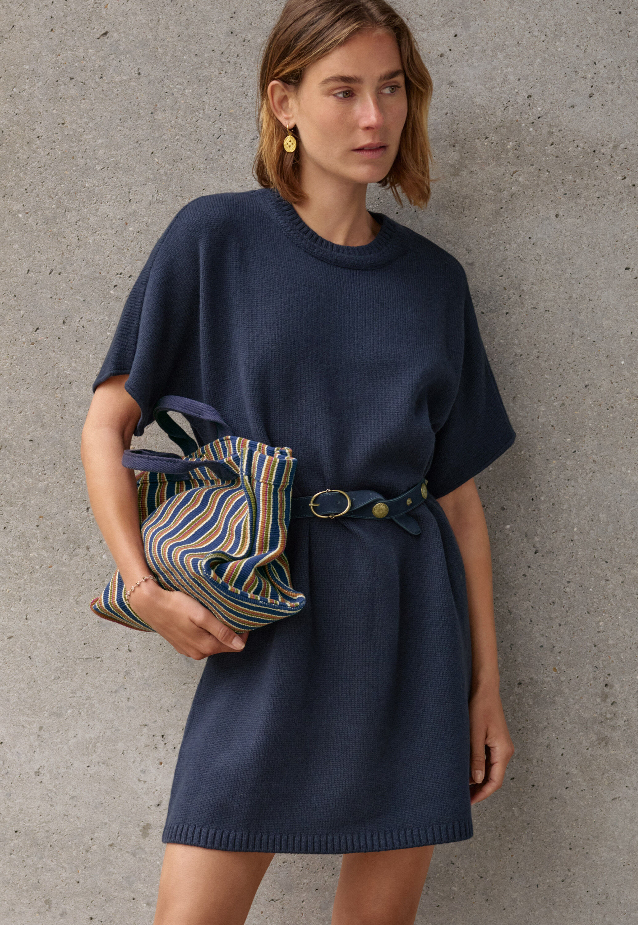 Small striped bag, Midnight blue, large