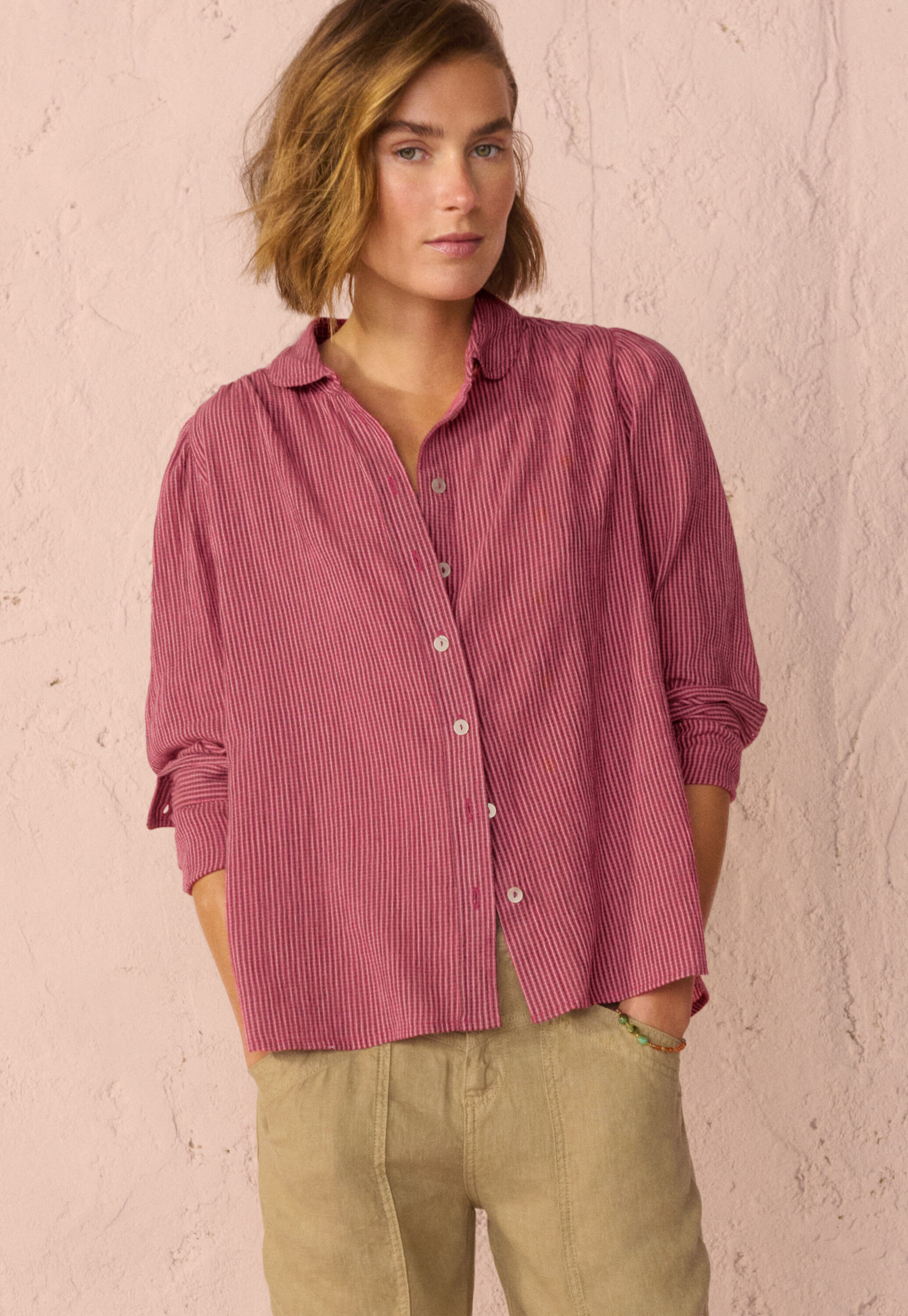 Crinkle striped blouse