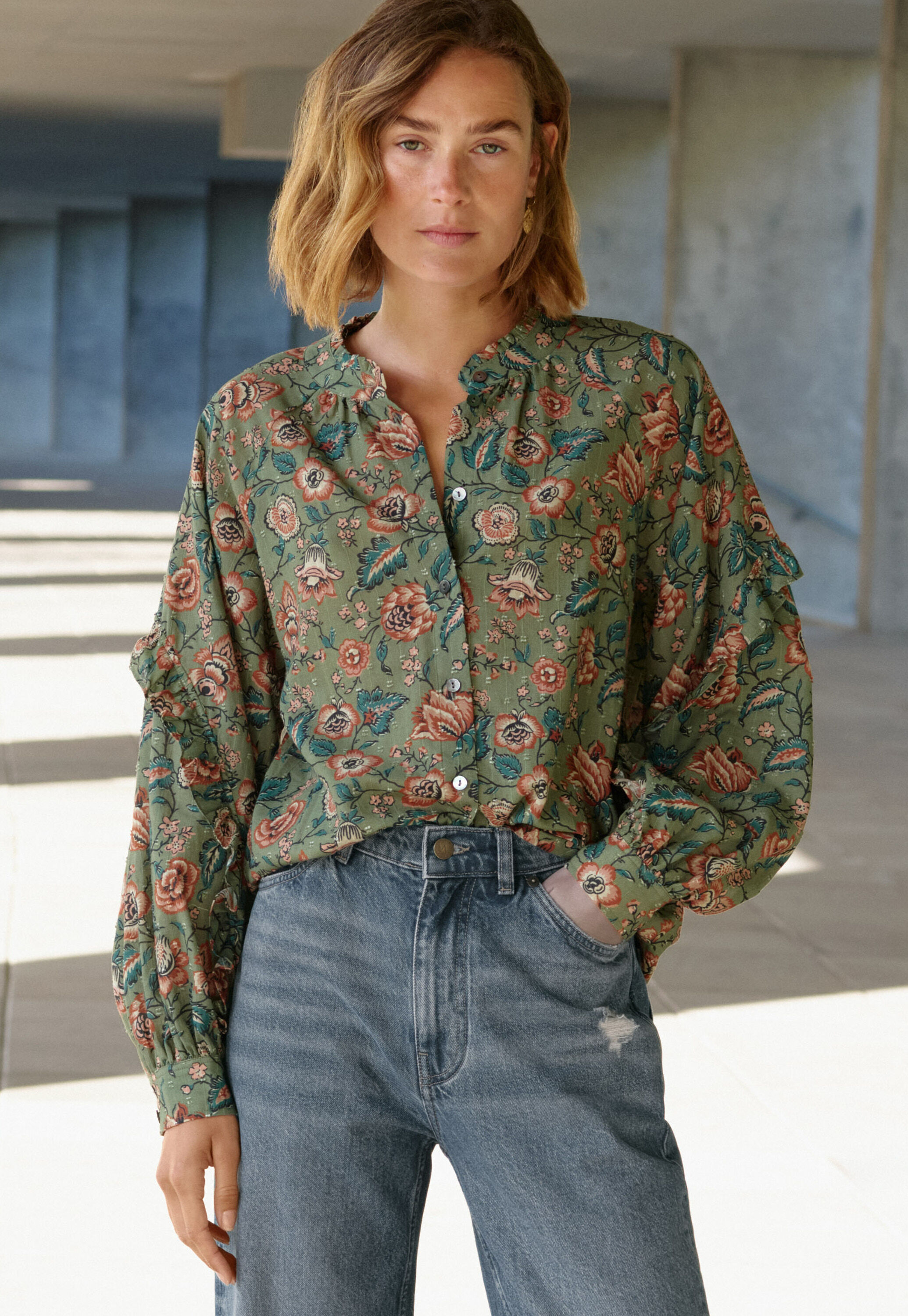 Printed Swiss-dot blouse