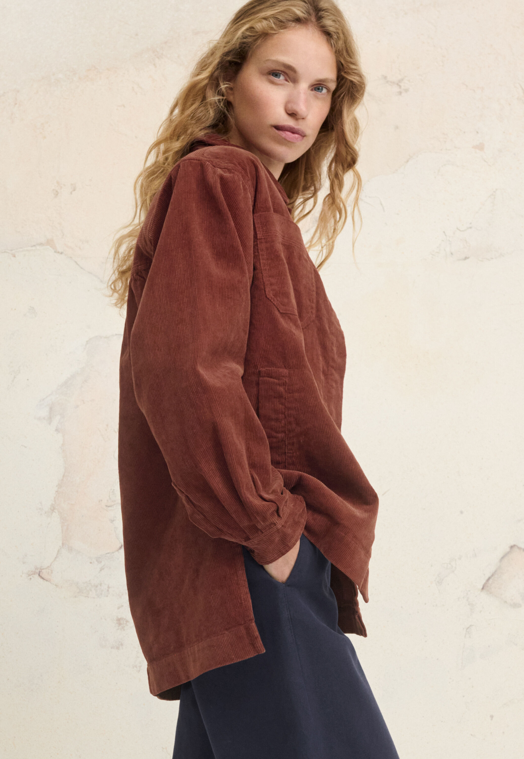 Oversized cord shacket