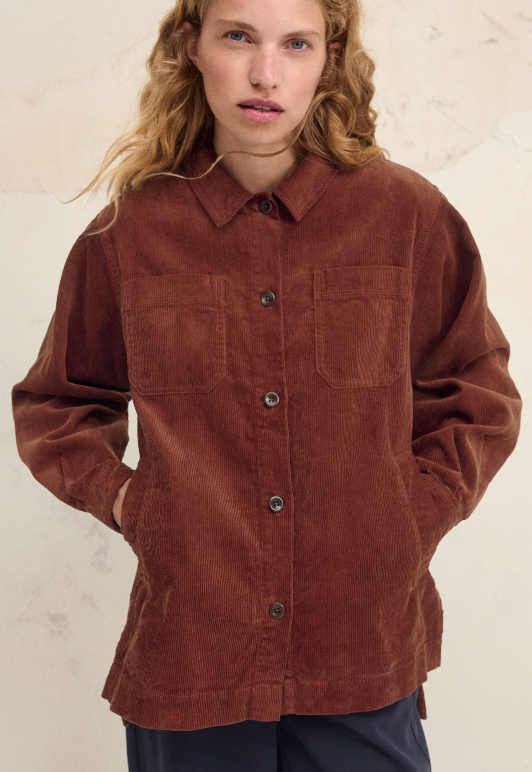Oversized cord shacket