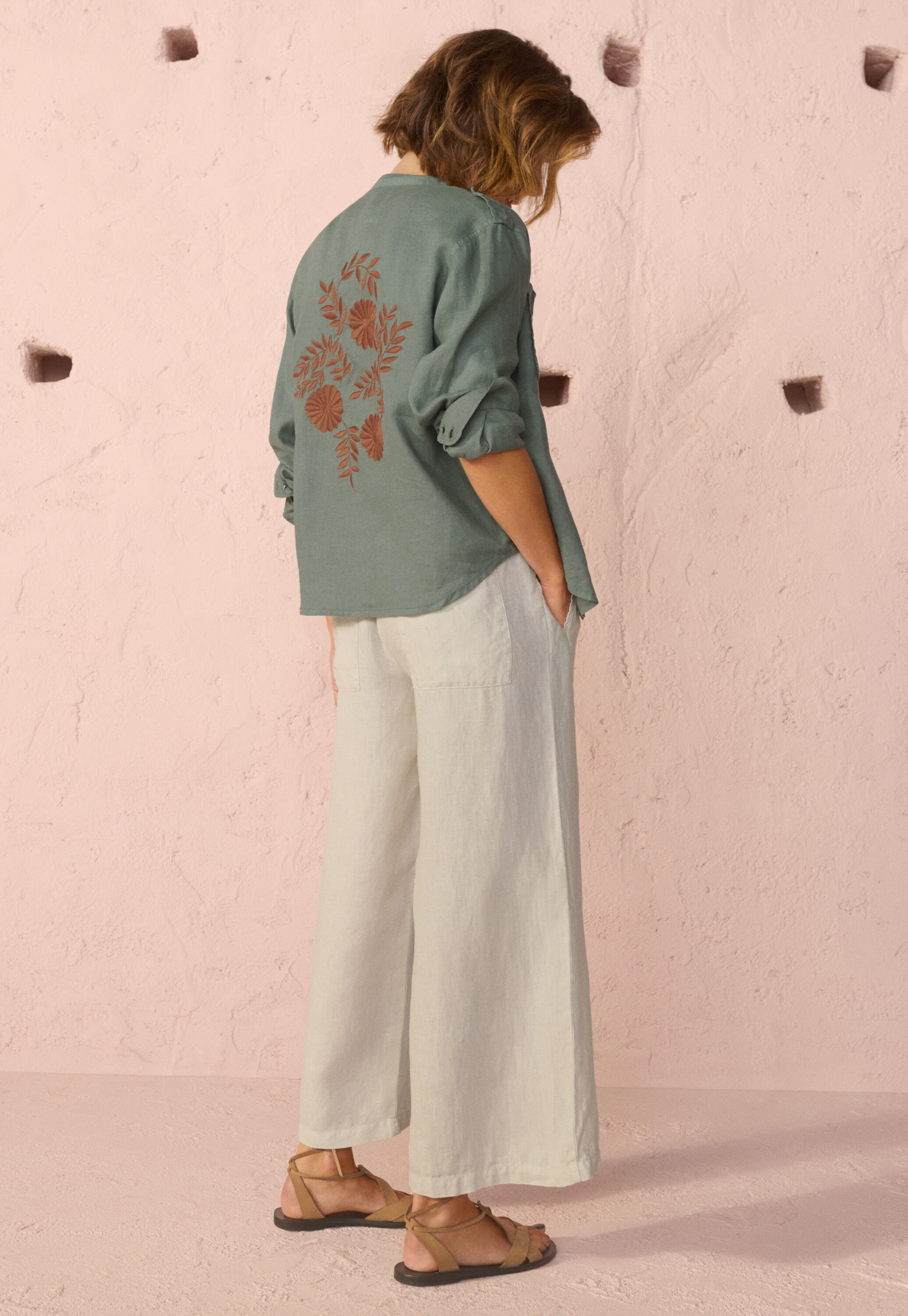 Embroidered-back blouse