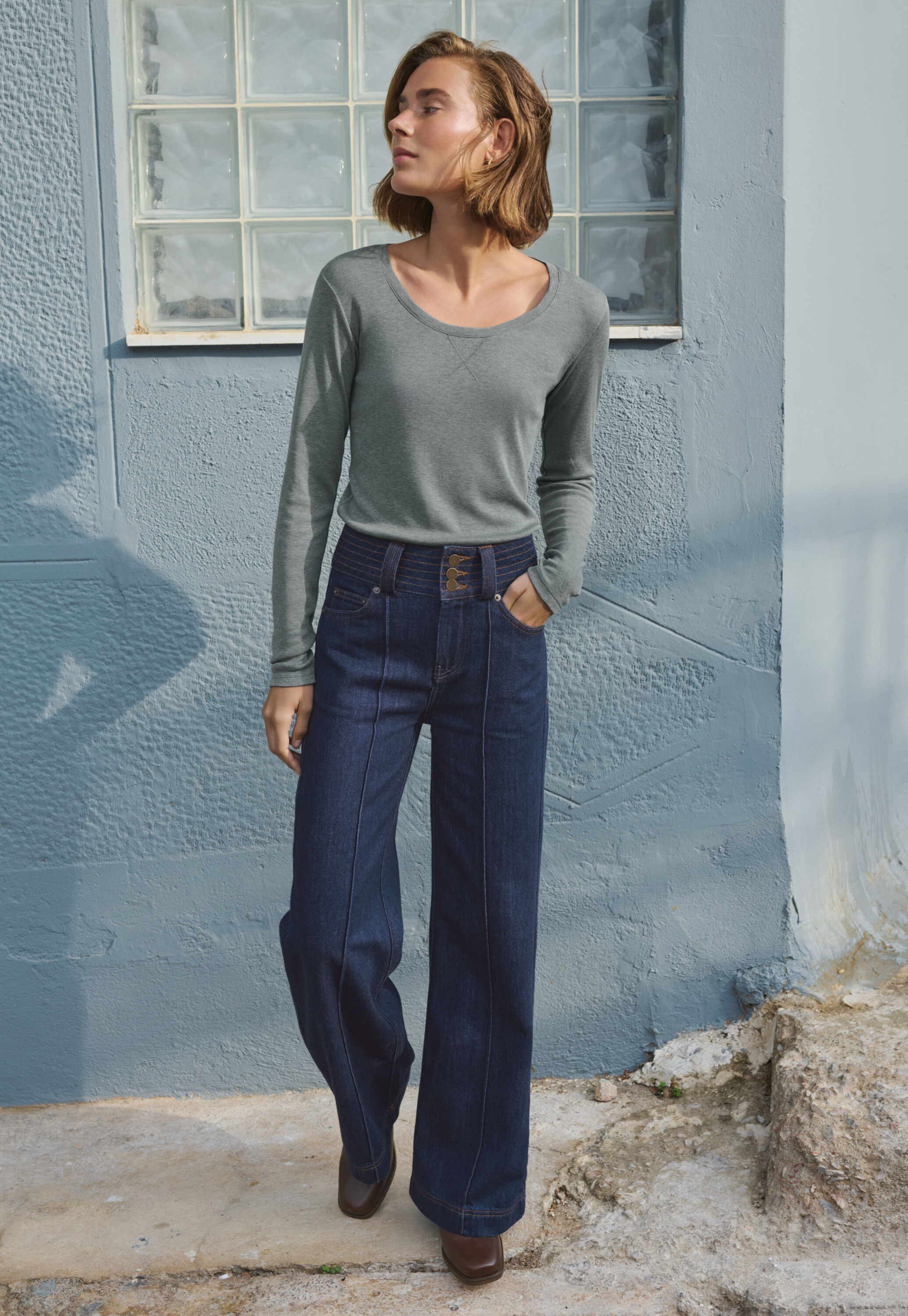 Scoop-neck top, Aqua grey, large