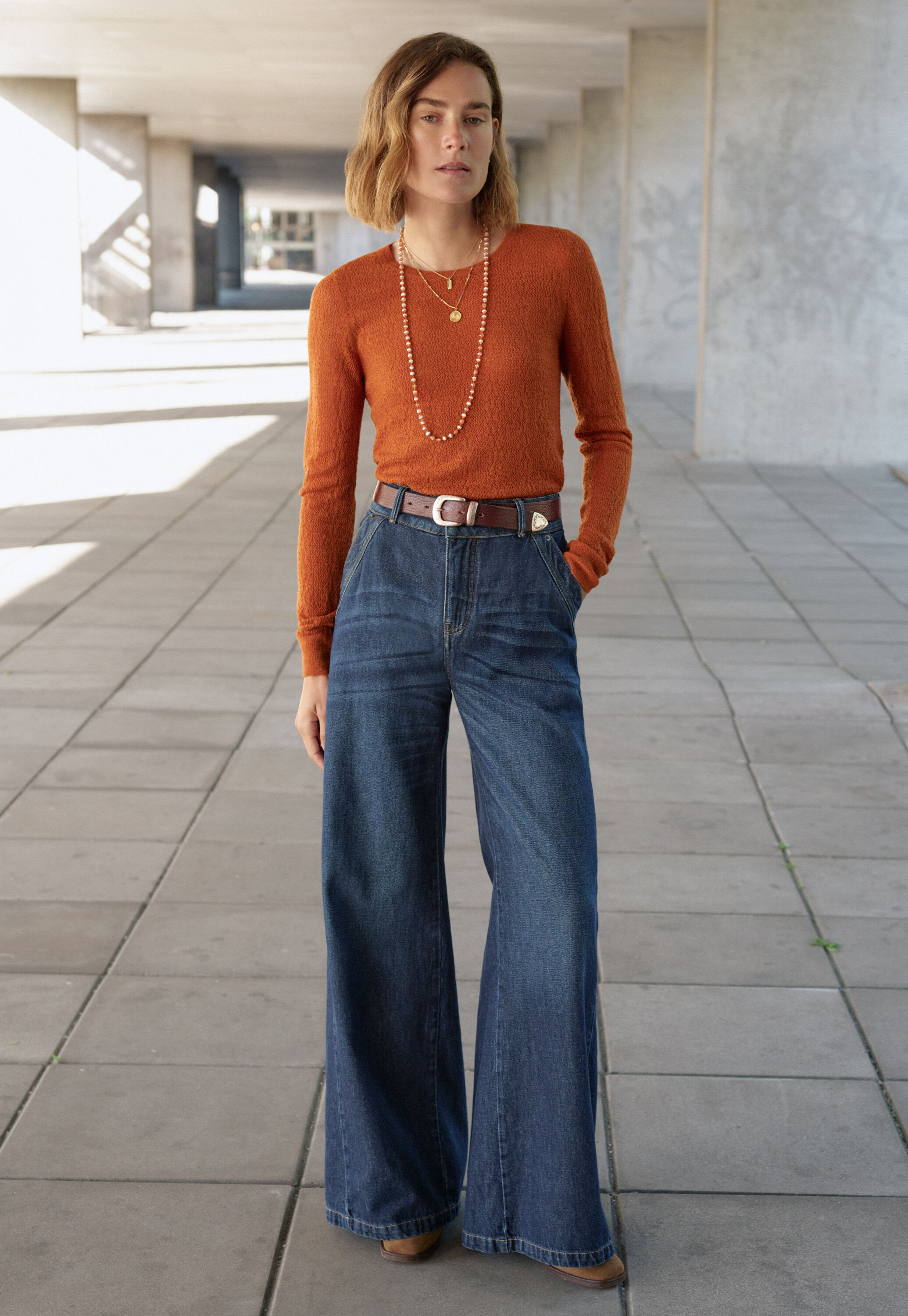 Wide flared jeans, Dark ocean, large