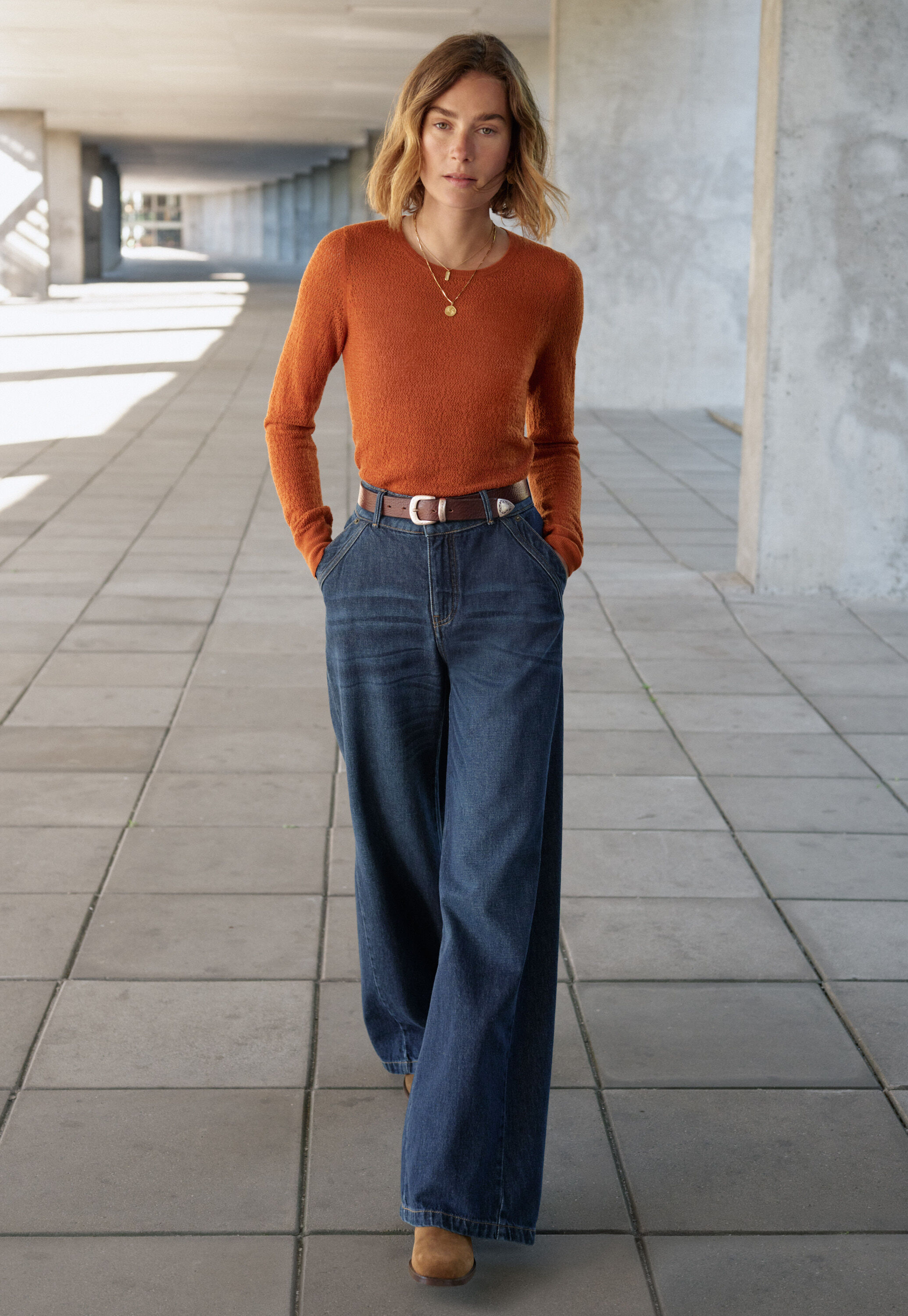 Wide flared jeans, Dark ocean, large