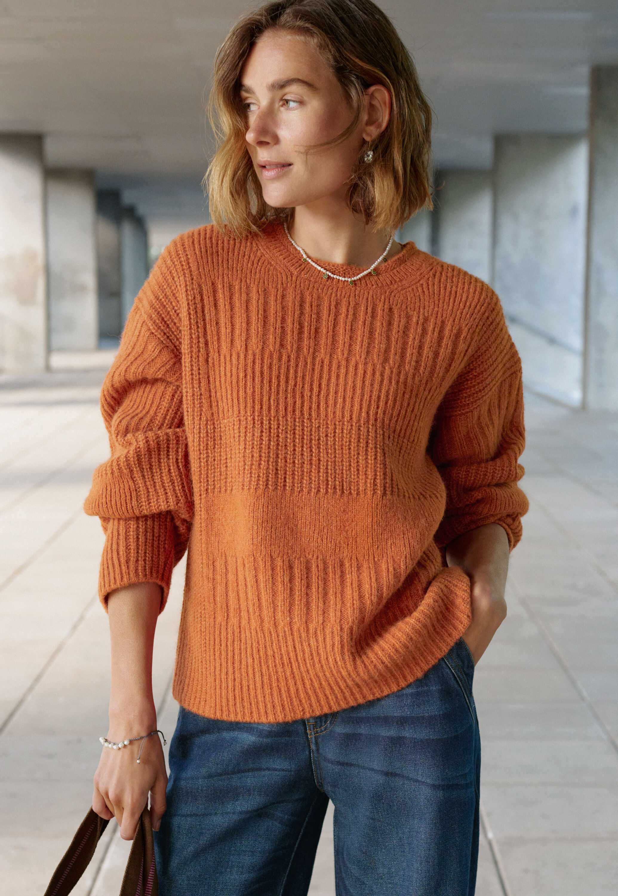 Rib-stitch sweater, Burnt orange, large