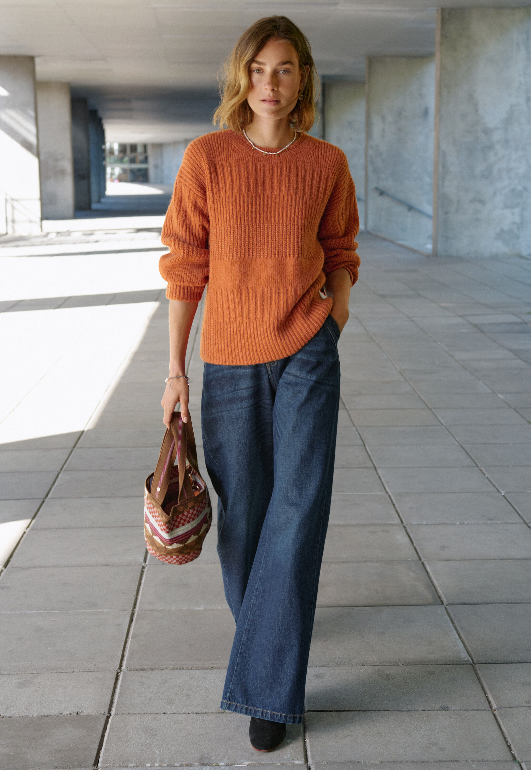 Rib-stitch sweater, Burnt orange, large