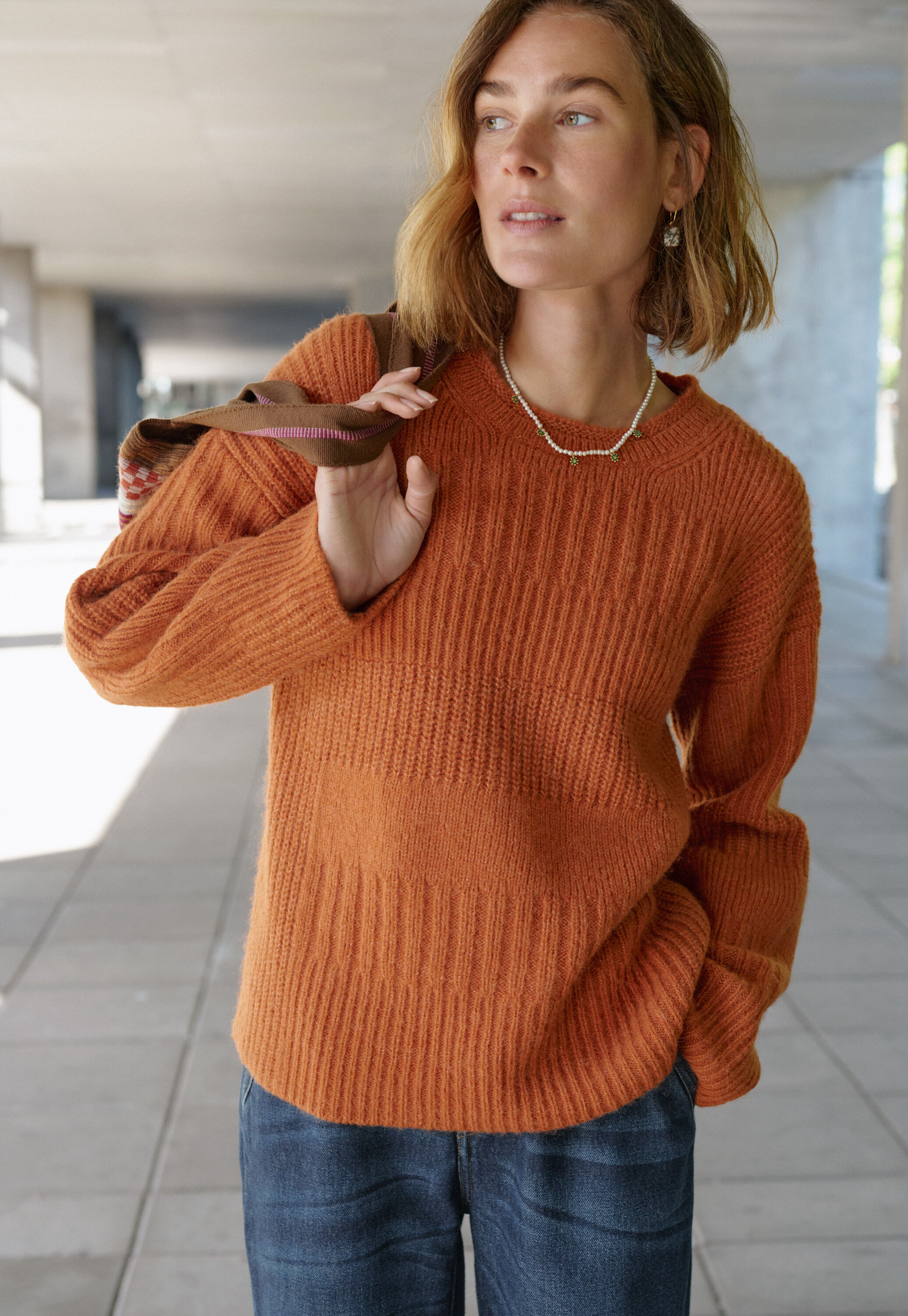 Rib-stitch sweater, Burnt orange, large