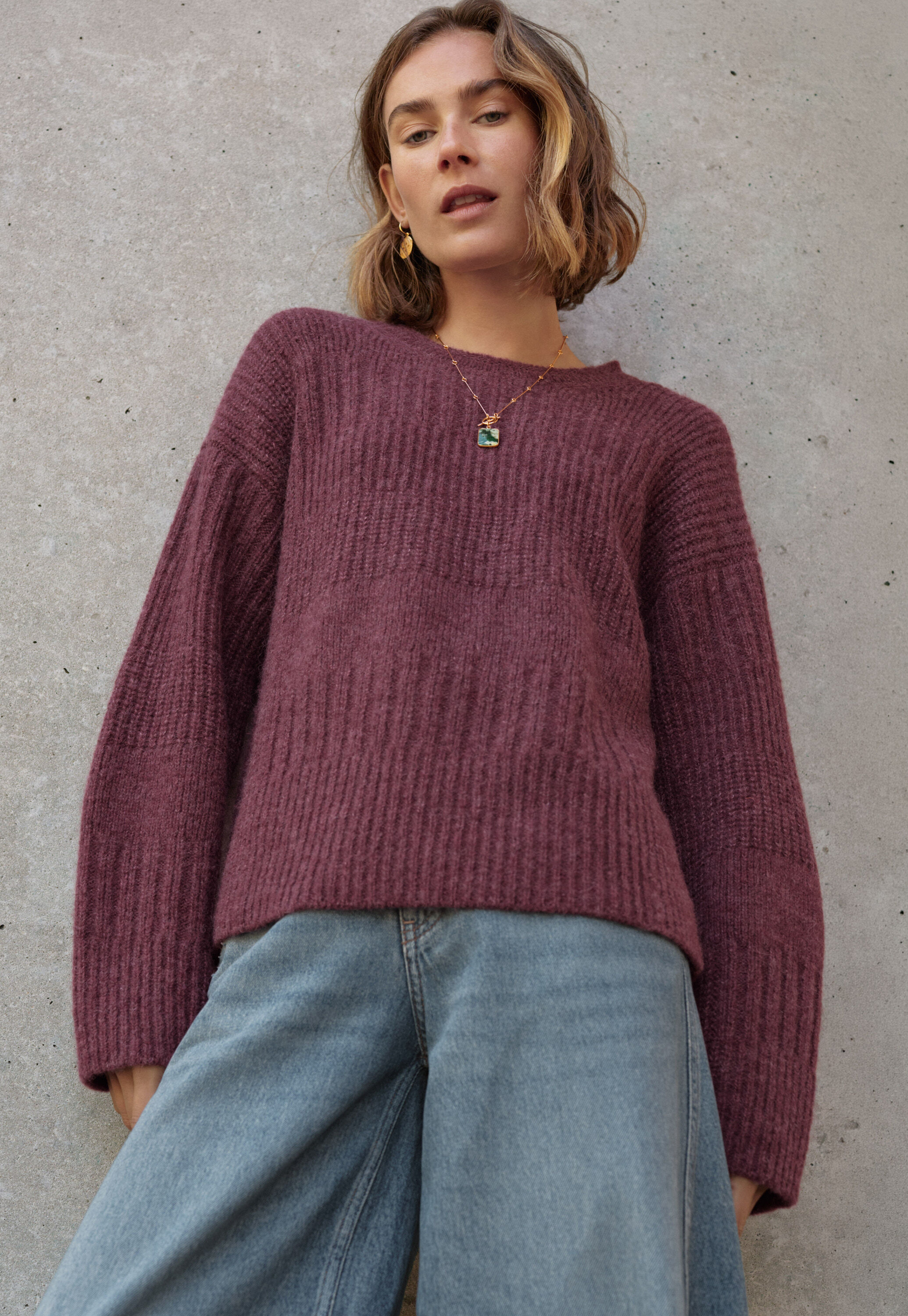 Rib-stitch sweater, Aubergine, large