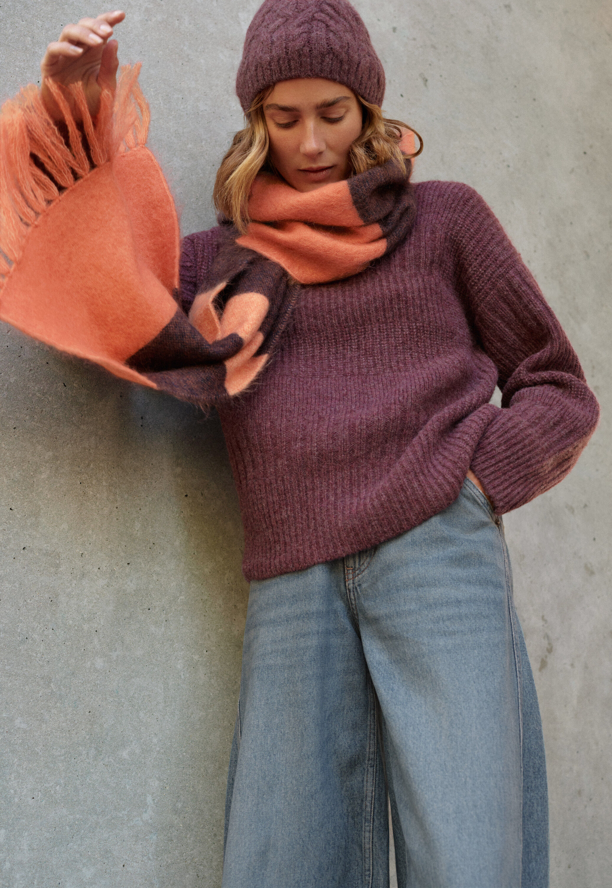 Rib-stitch sweater, Aubergine, large