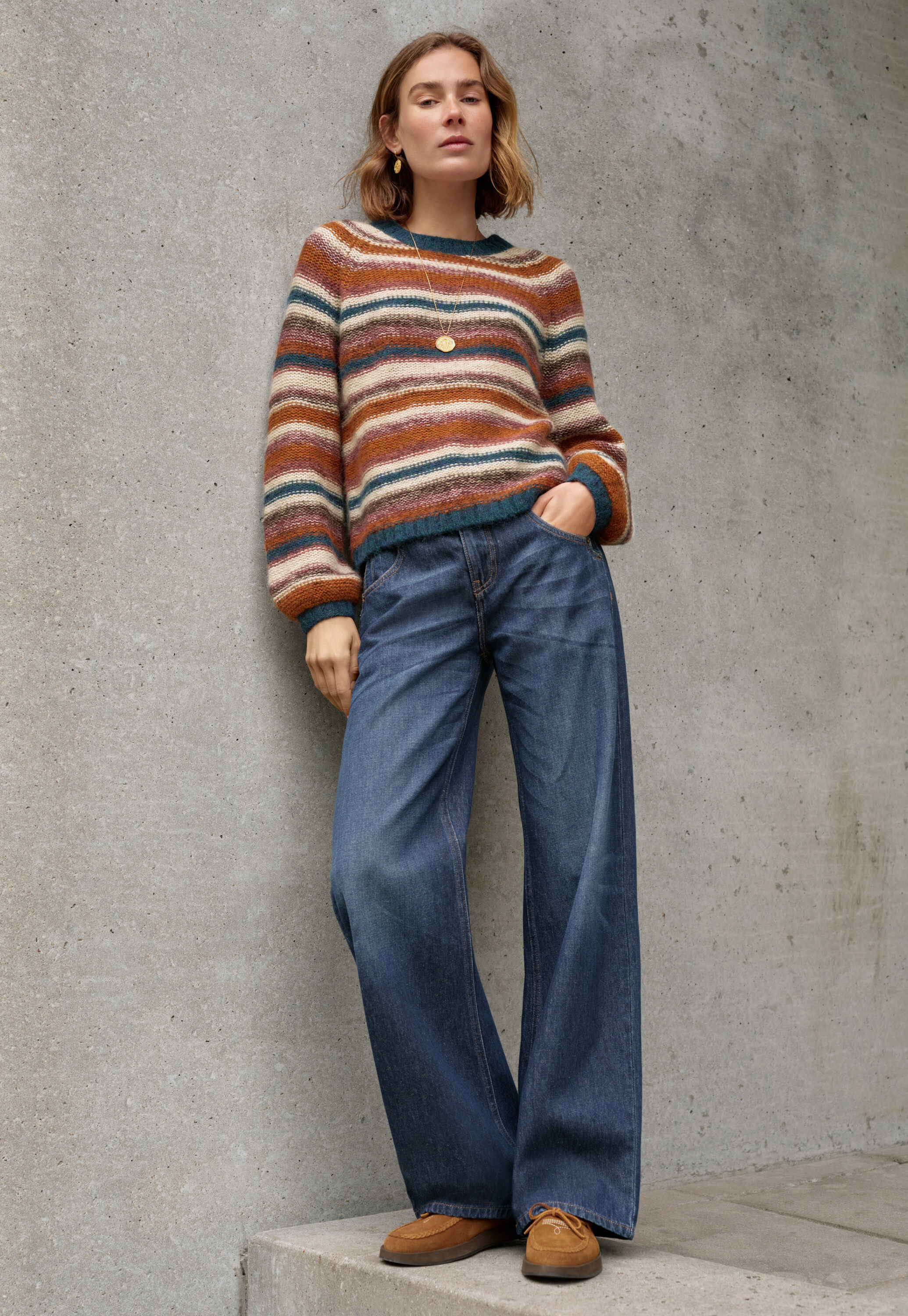 Reverse-striped sweater, Sunset multi, large
