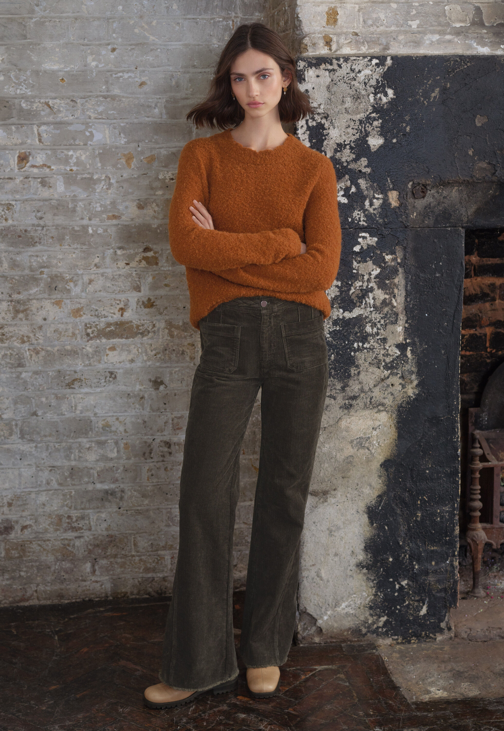 Plait-detail cord trousers
