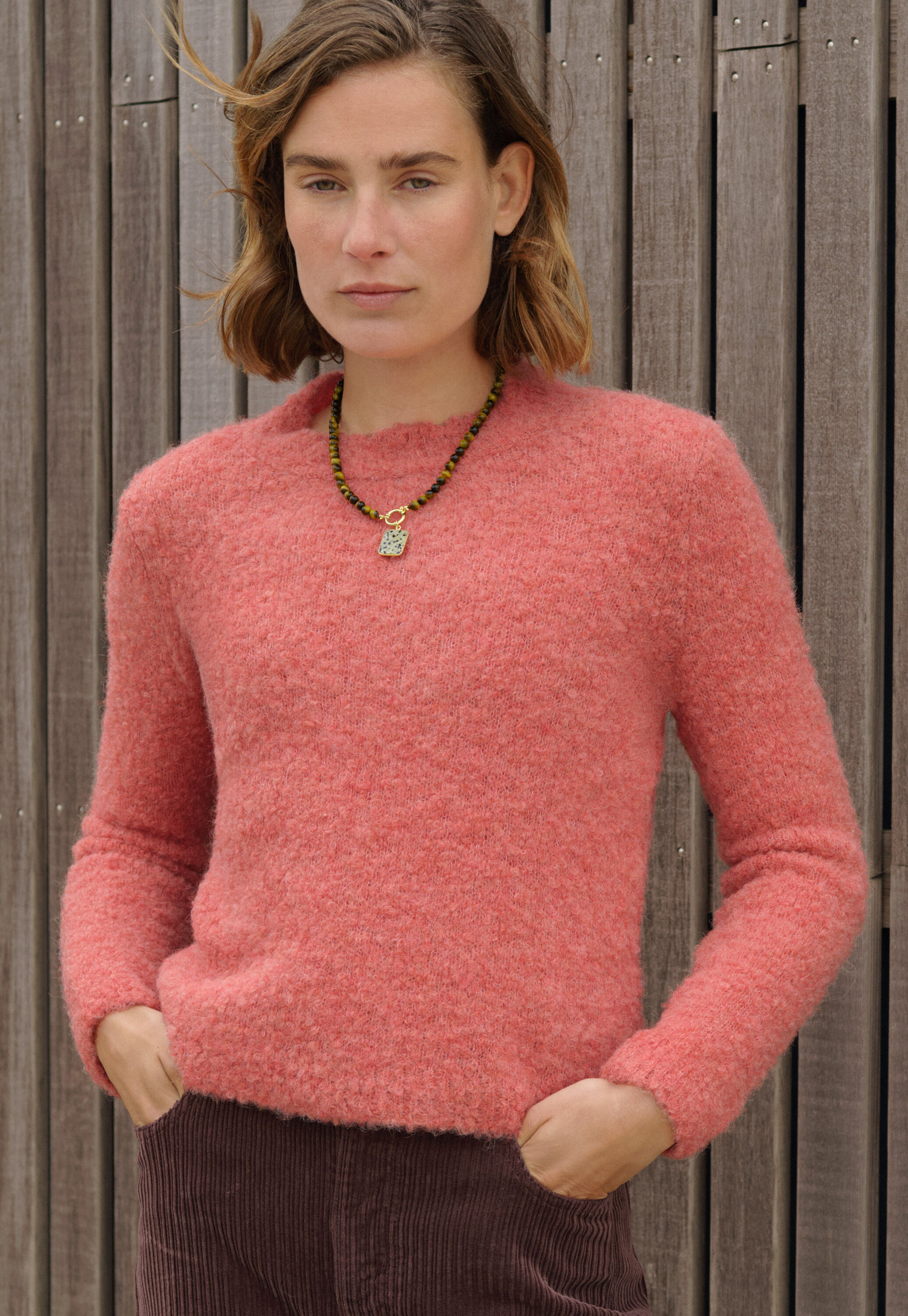 Boucl&eacute; round-neck sweater