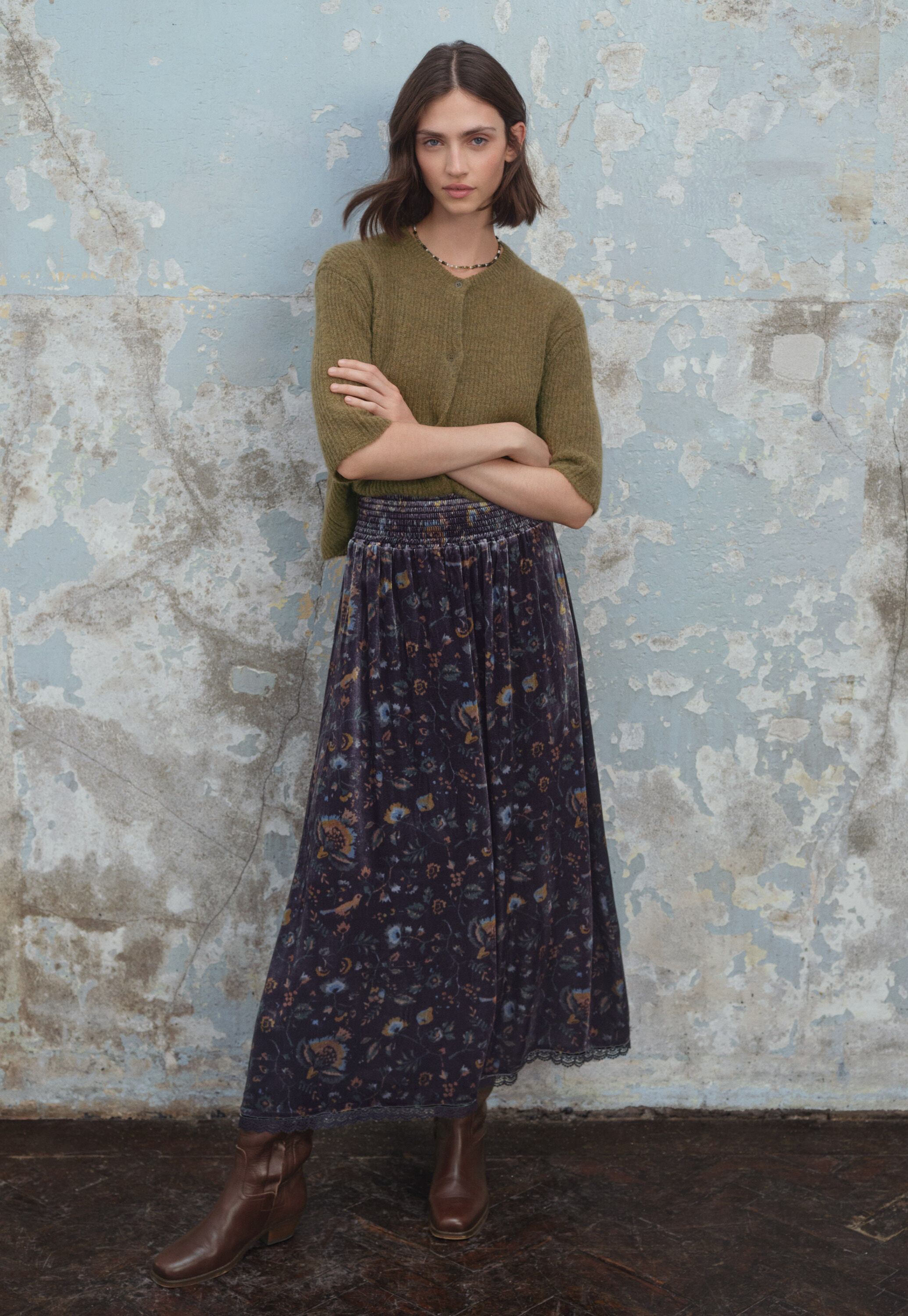 Printed velvet skirt