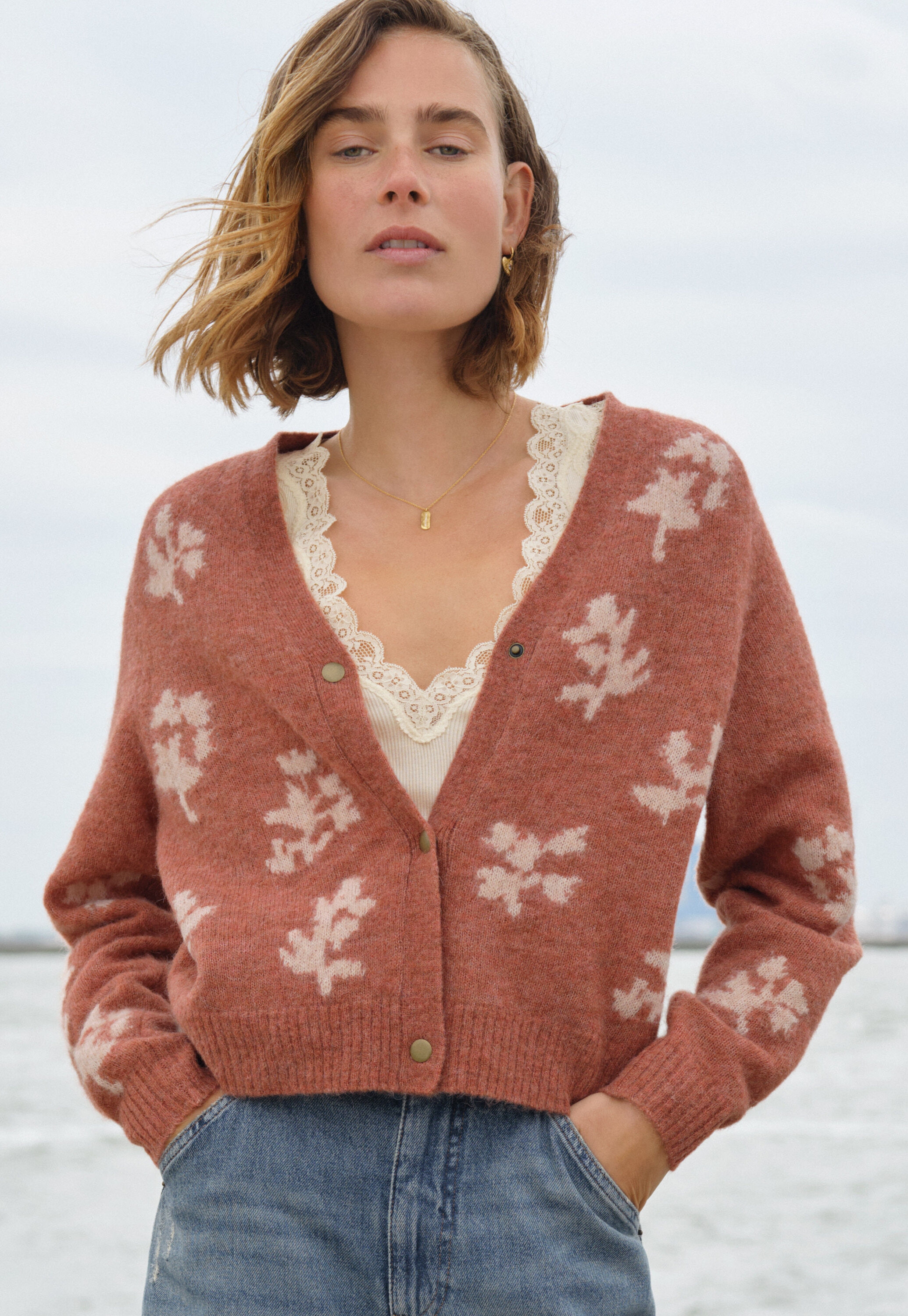 Lace-stitch sweater
