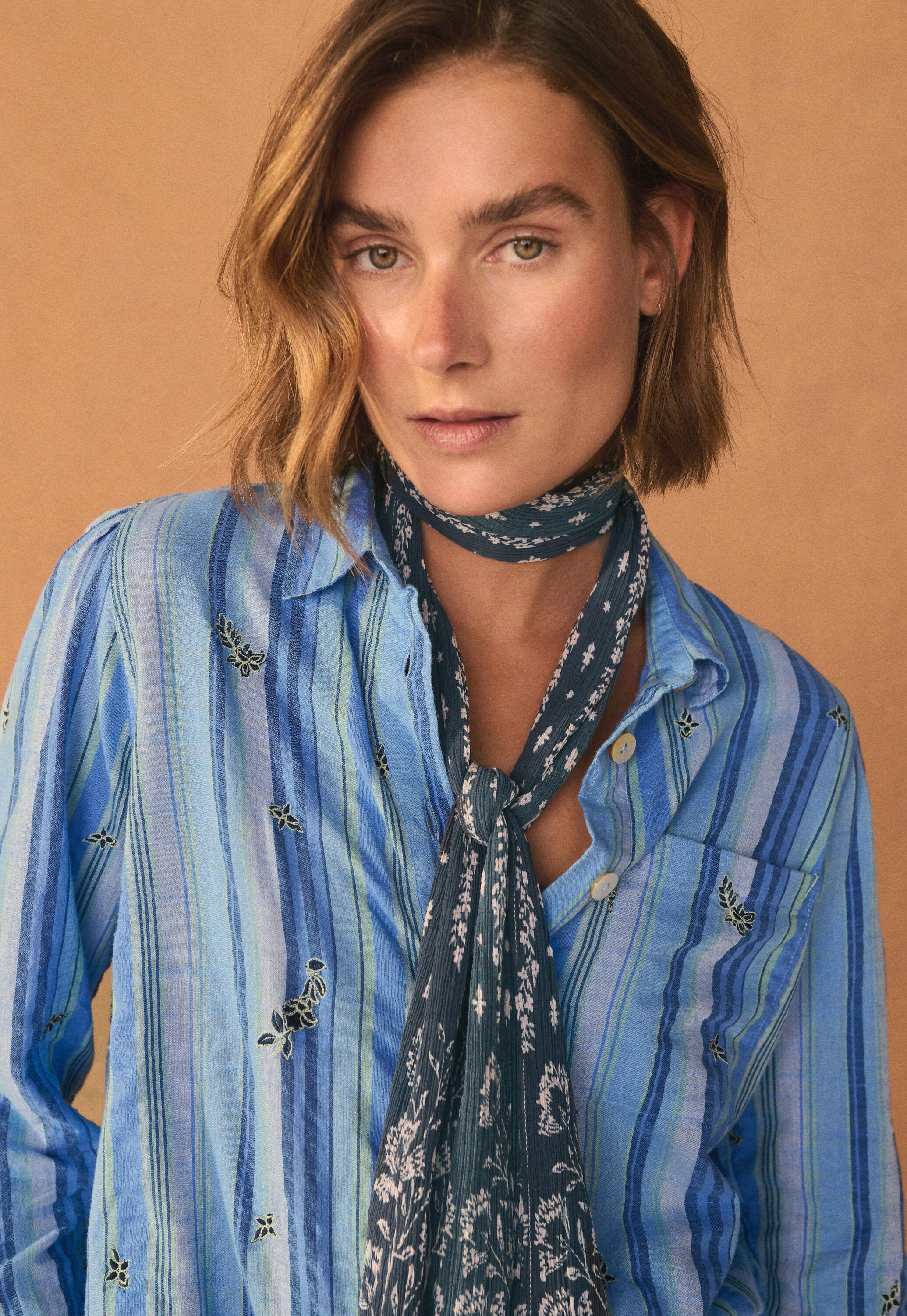 Embroidered striped shirt