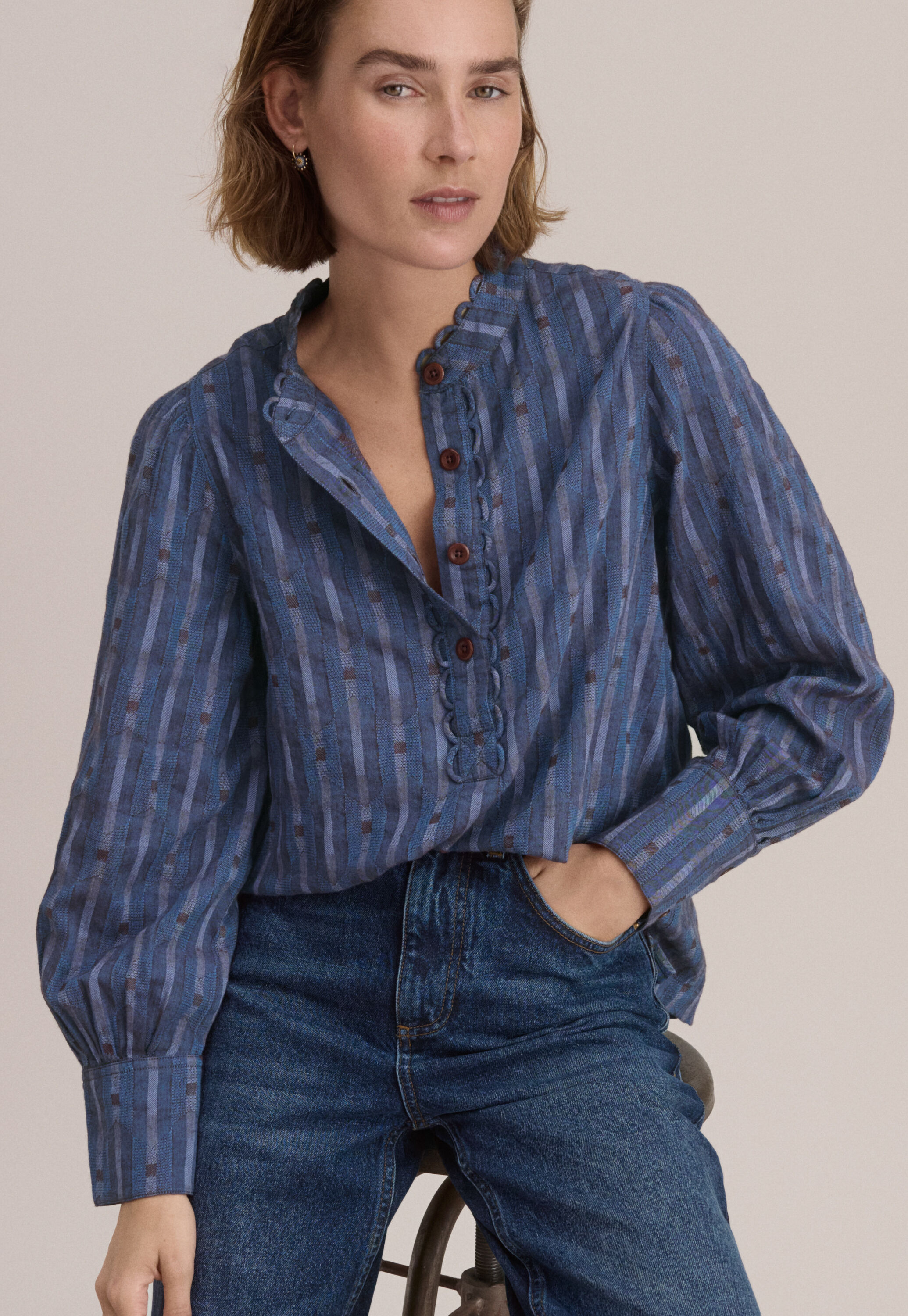 Lyocell & wool half-placket blouse