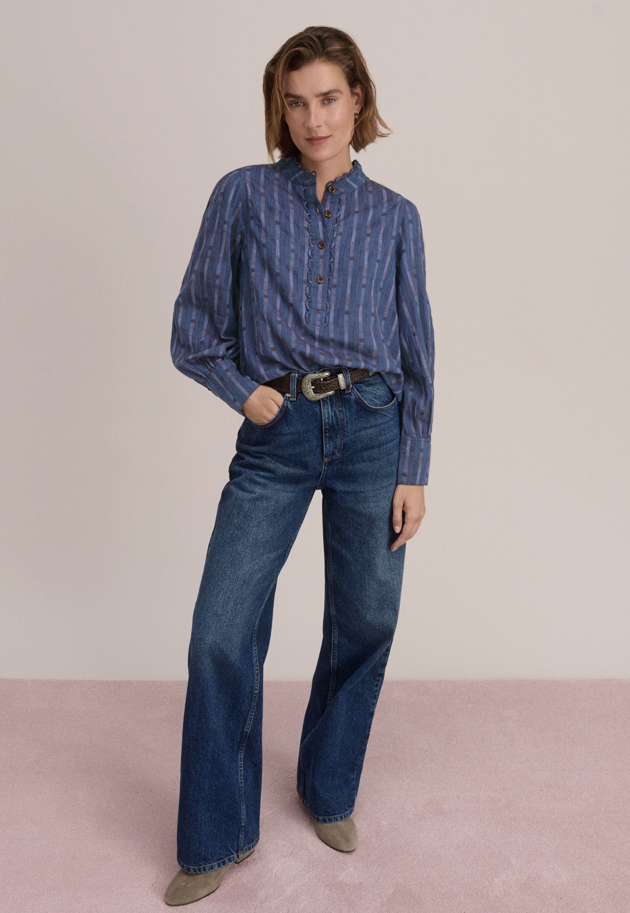 Lyocell & wool half-placket blouse