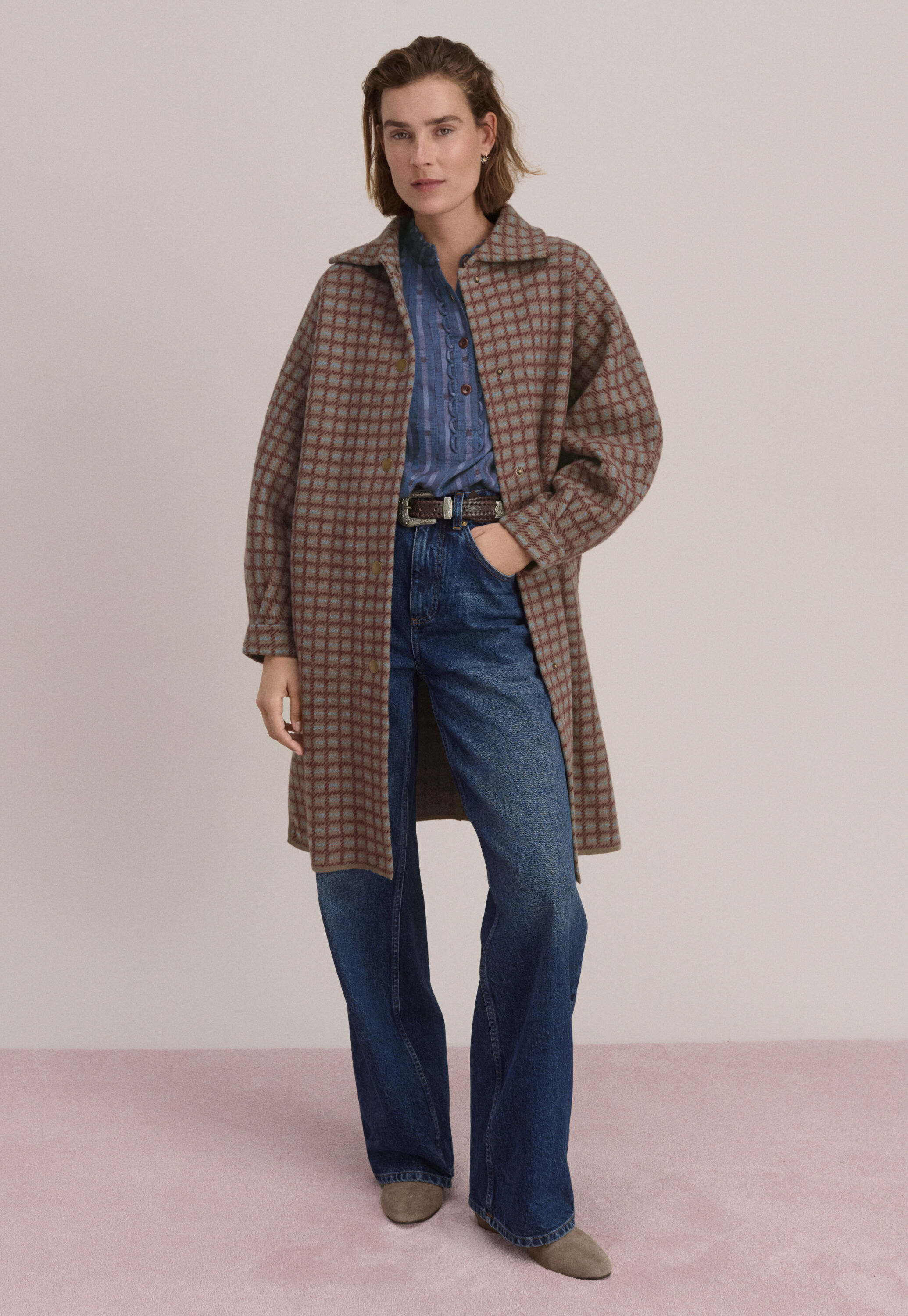 Lyocell & wool half-placket blouse