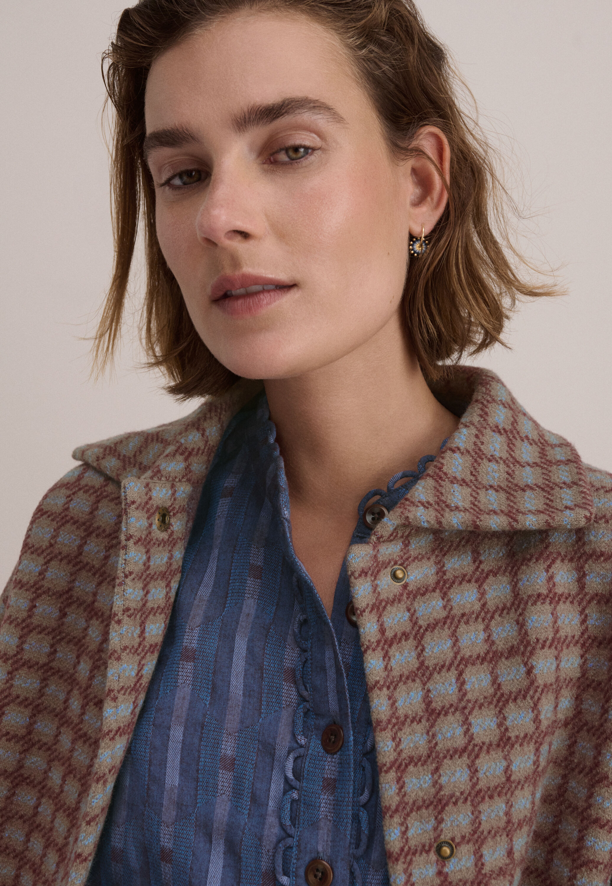 Lyocell & wool half-placket blouse