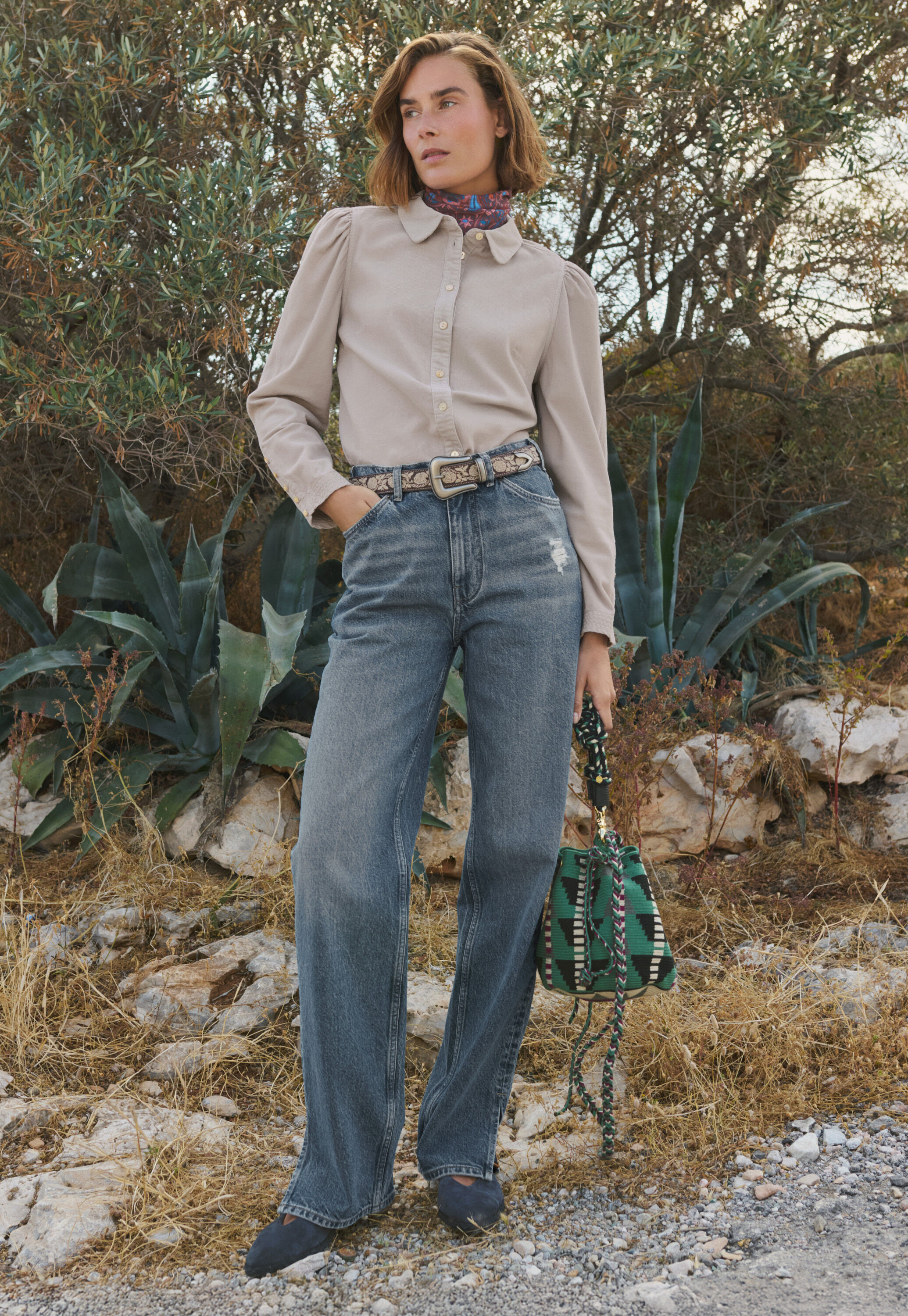 Button-through cord blouse