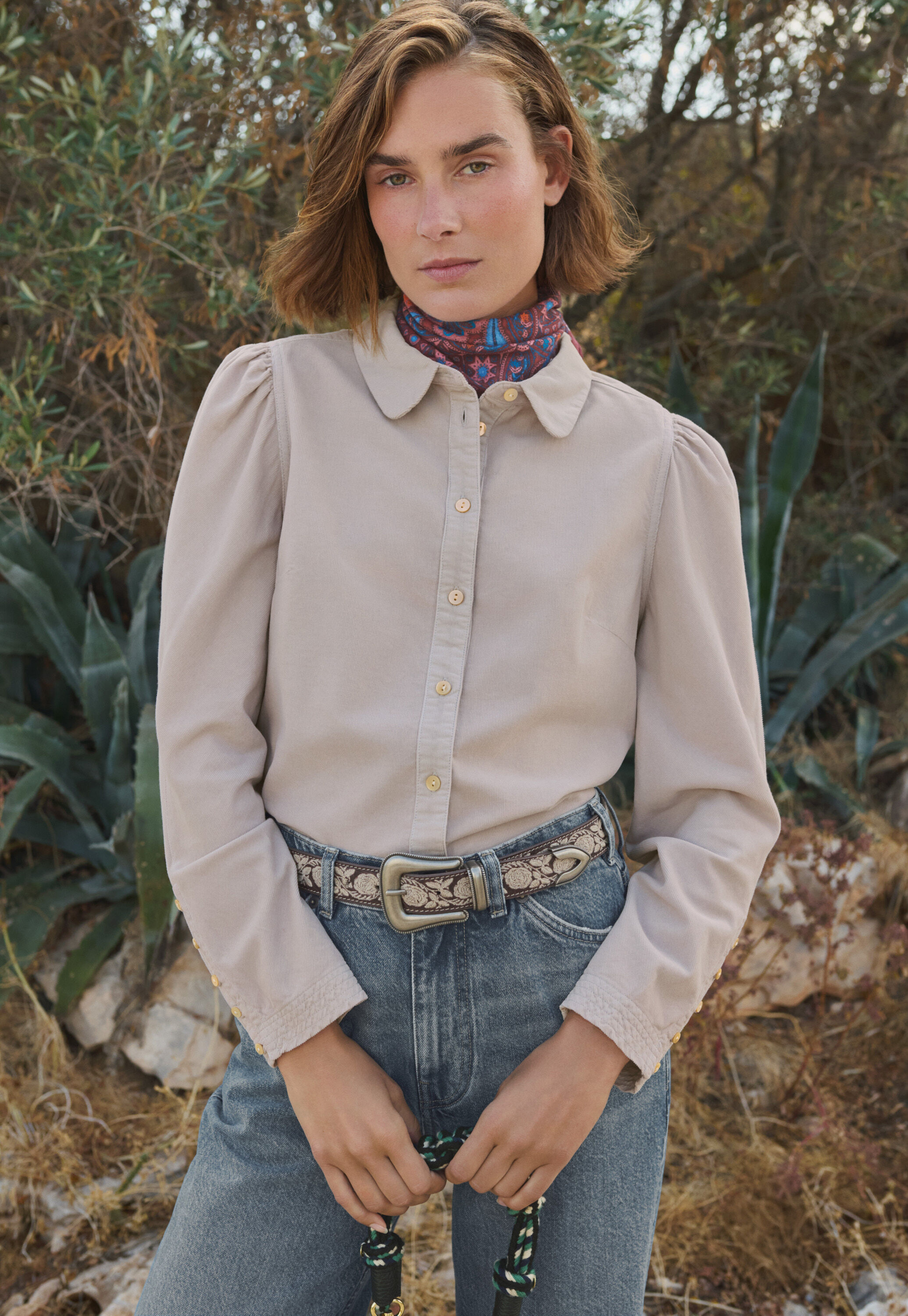 Button-through cord blouse