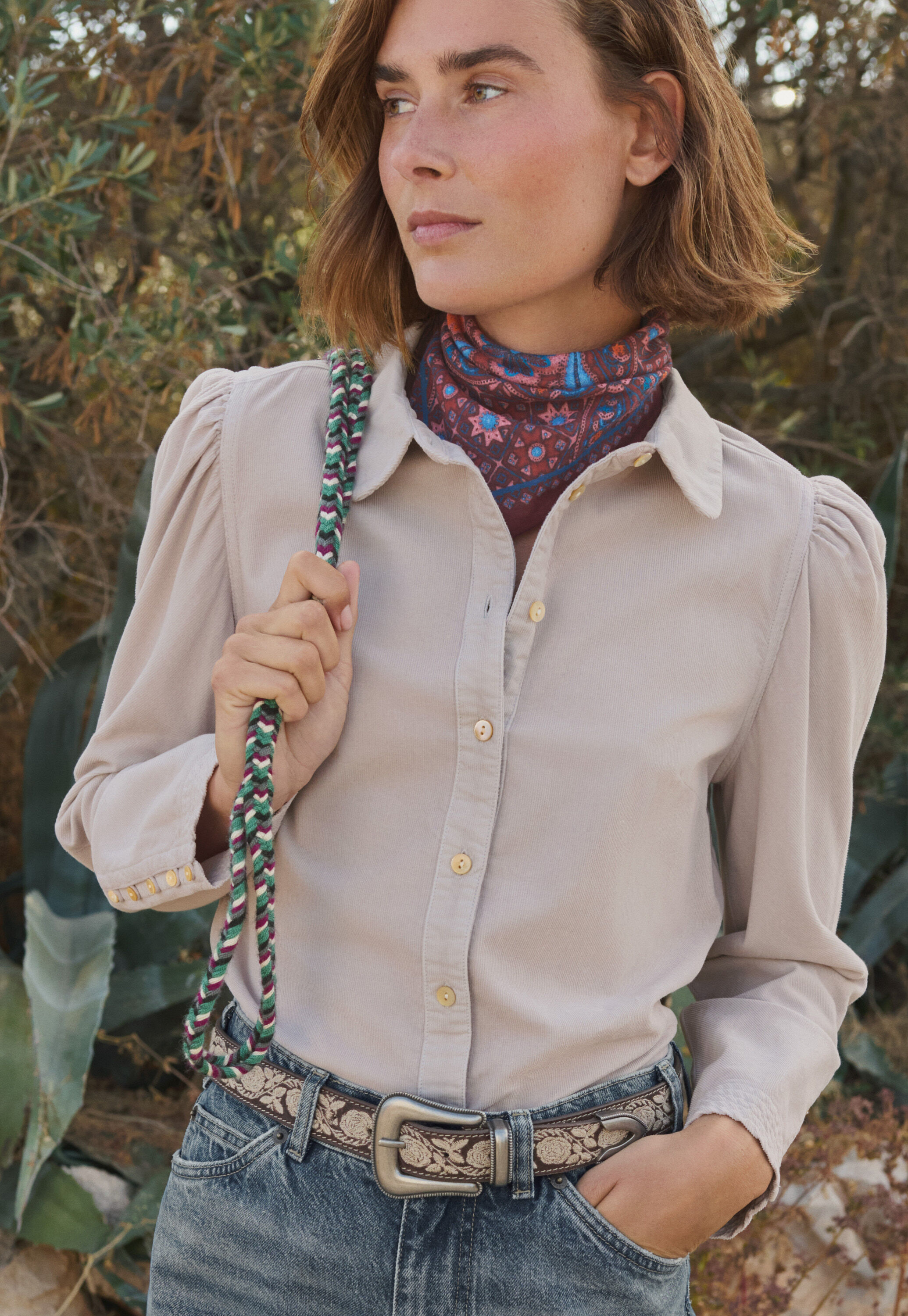Button-through cord blouse