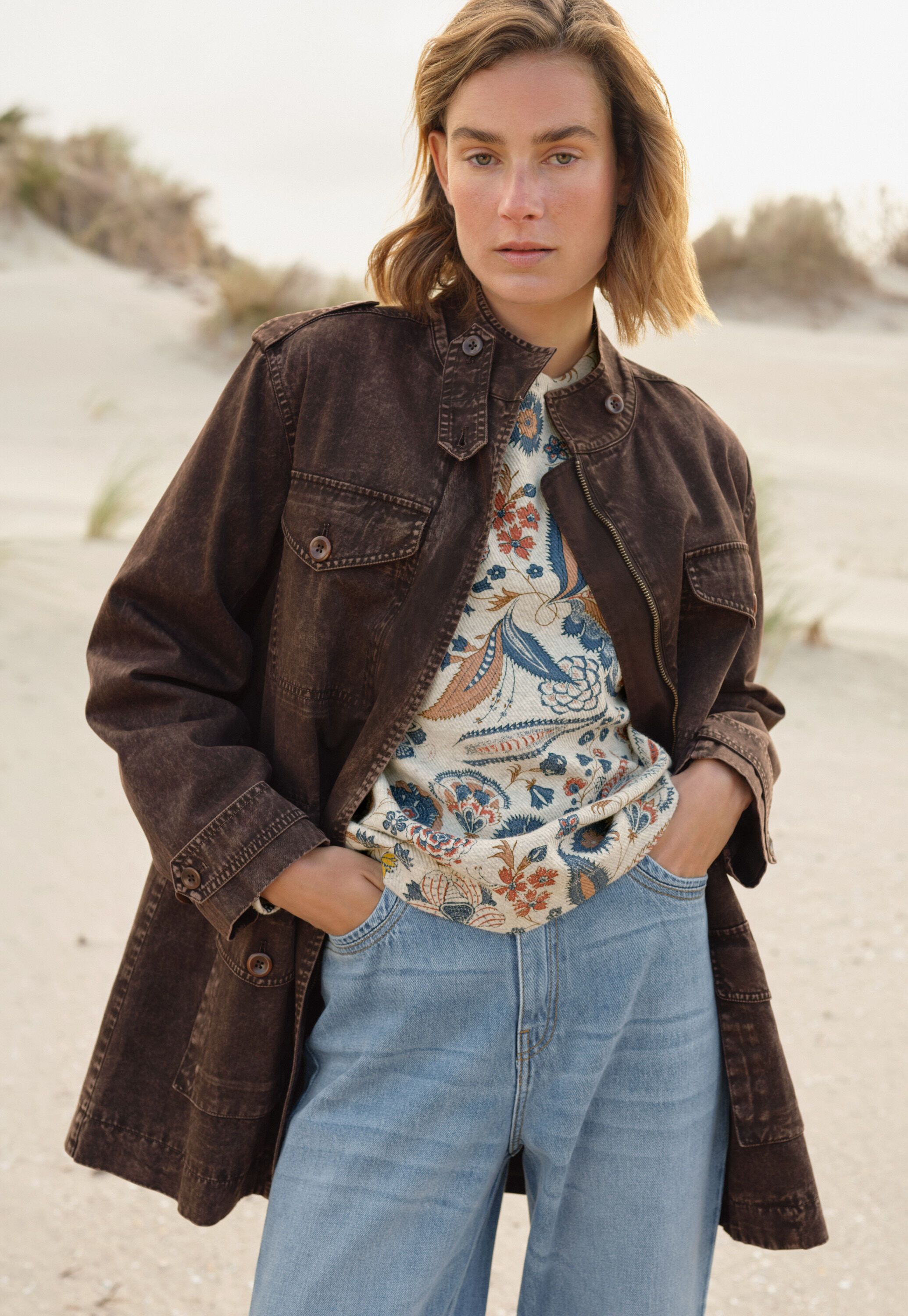 Printed jersey sweatshirt, Pearl denim, large