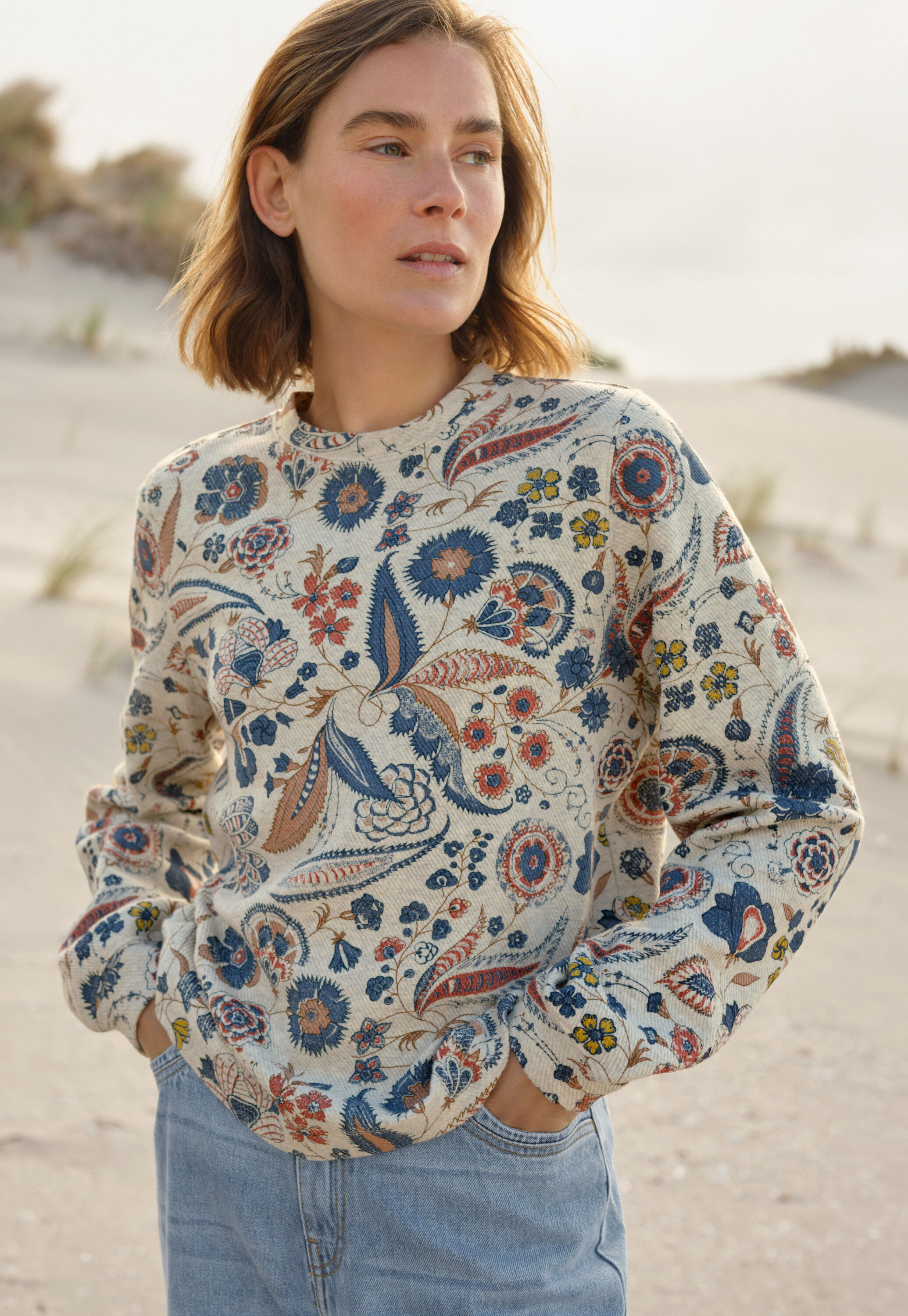 Printed jersey sweatshirt, Pearl denim, large