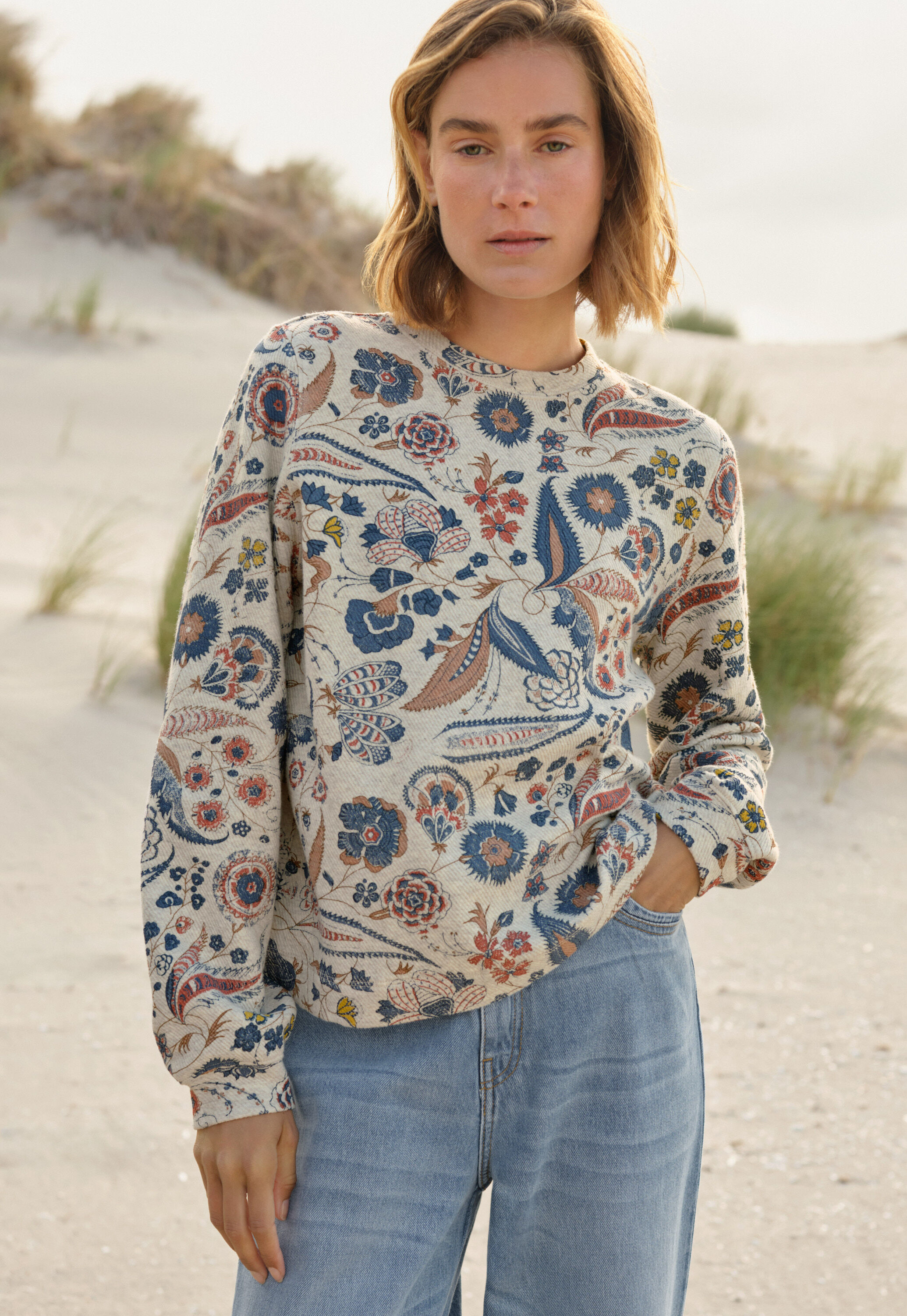 Printed jersey sweatshirt, Pearl denim, large