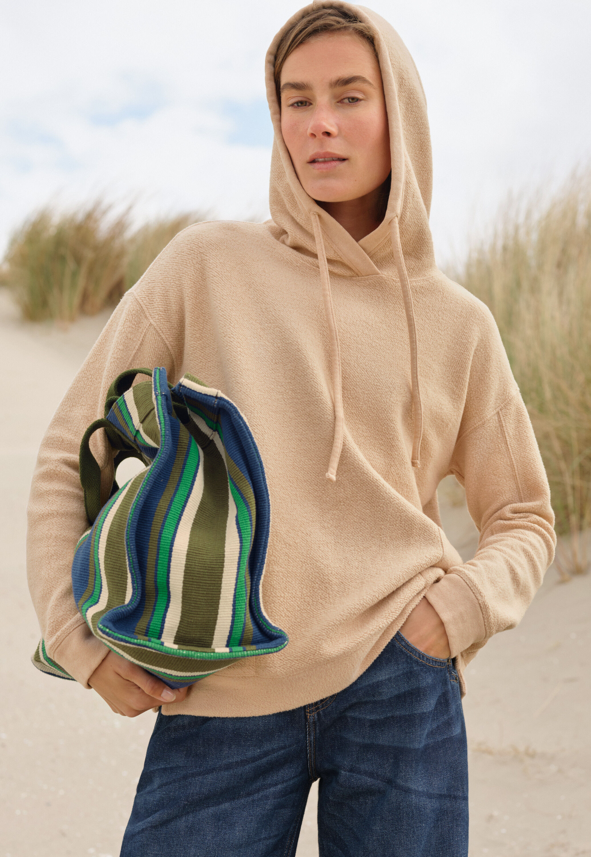 Large striped bag, Olive blue, large