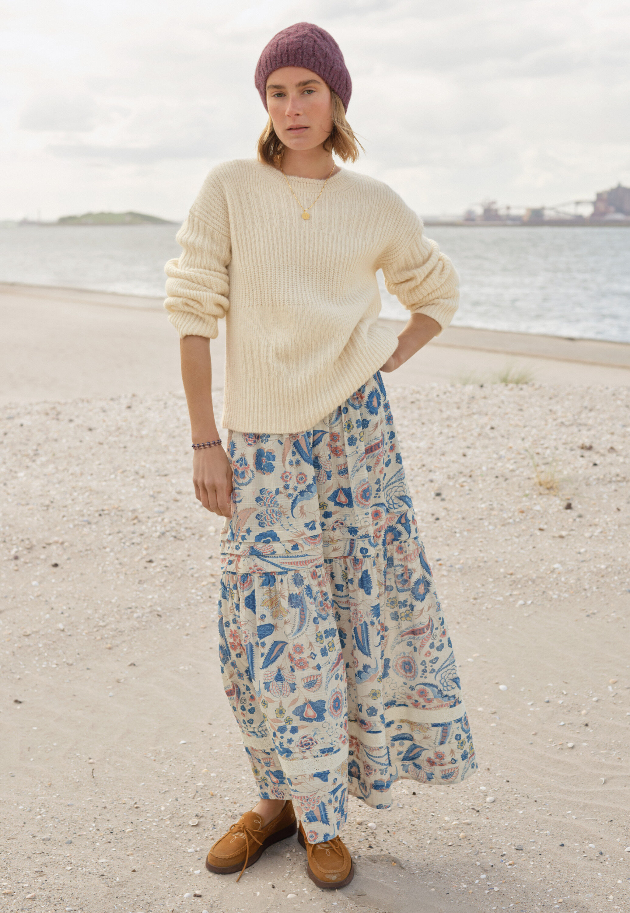 Rib-stitch sweater, Ecru, large