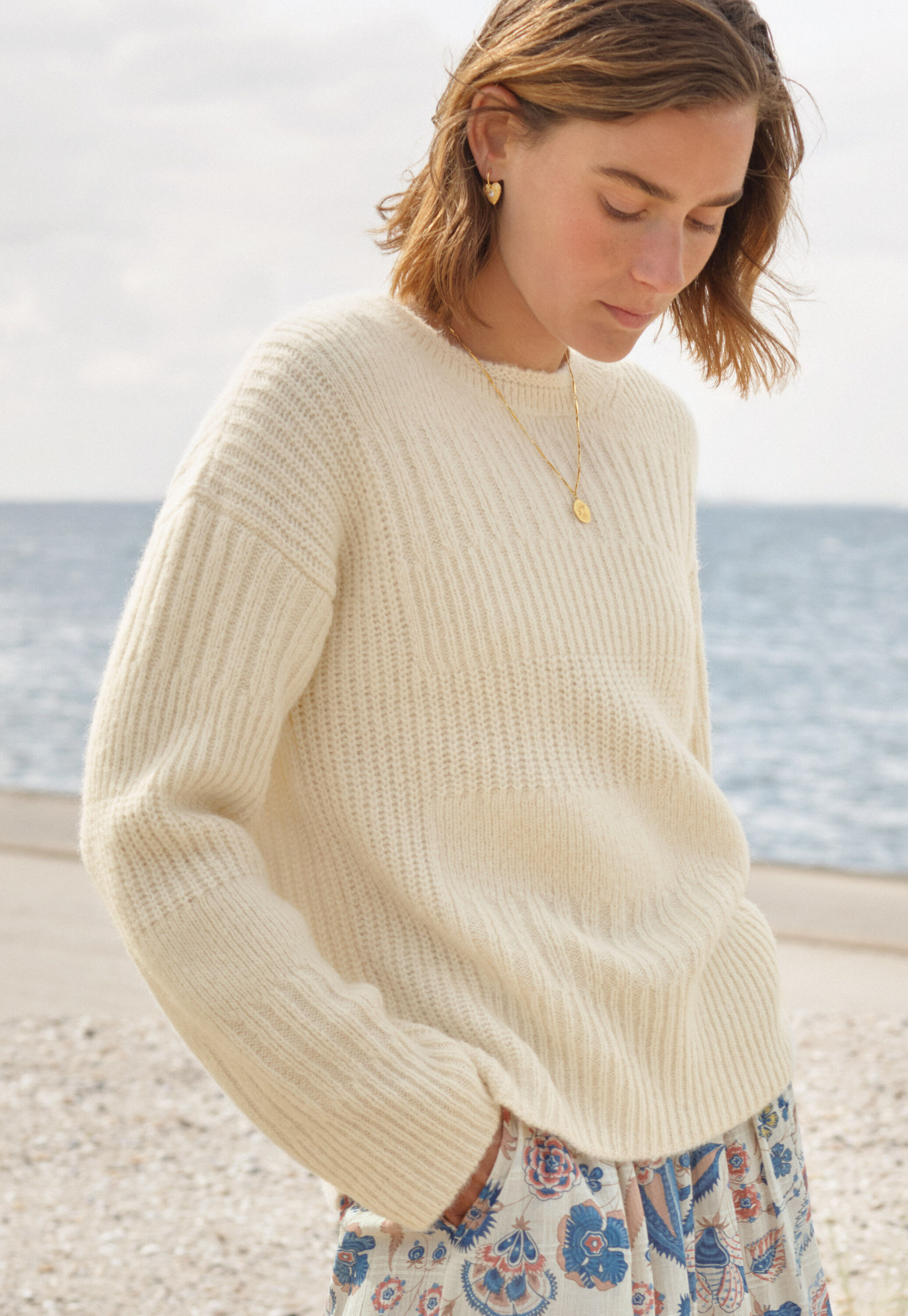 Rib-stitch sweater, Ecru, large
