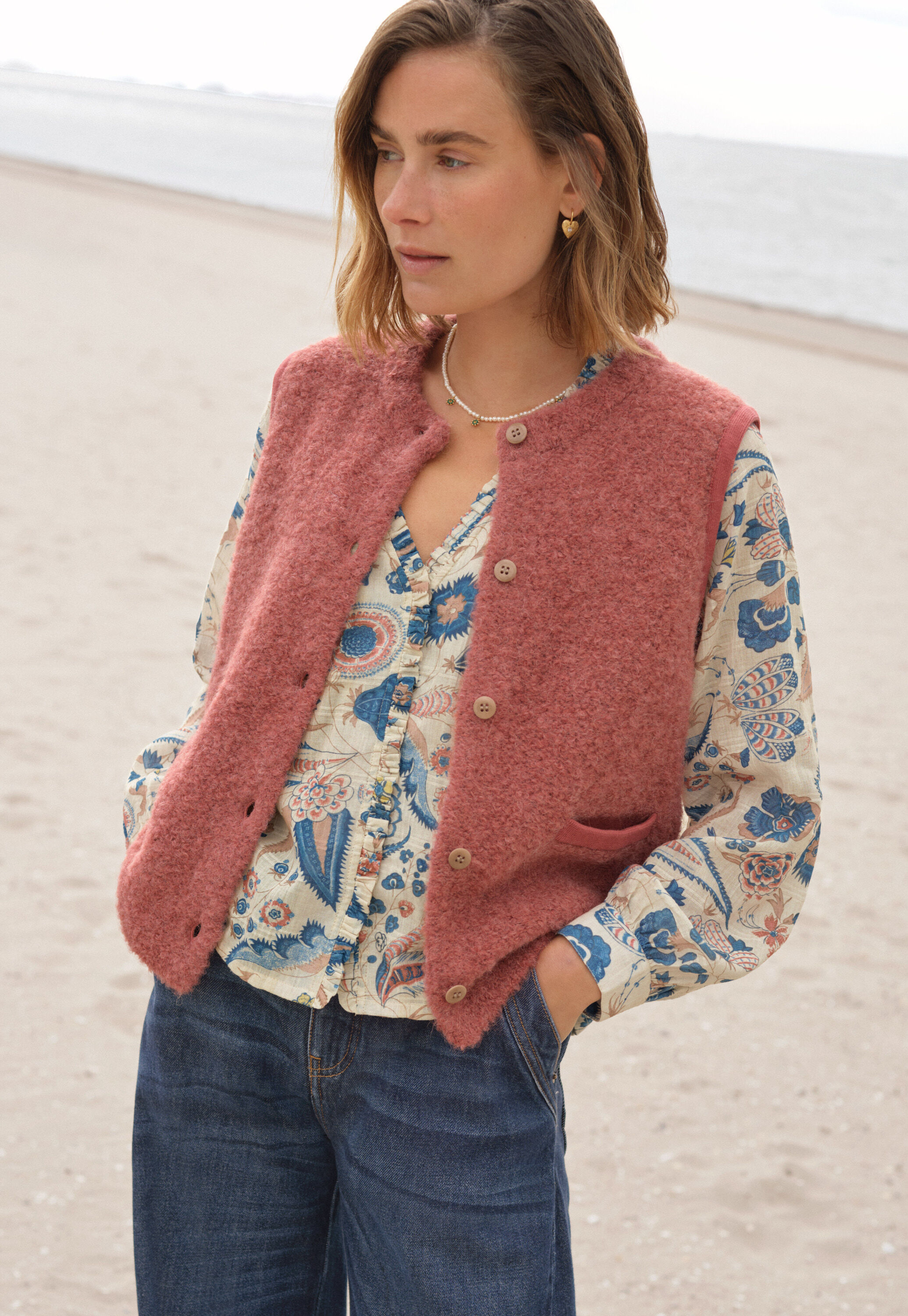 Printed blouse, Ecru denim, large