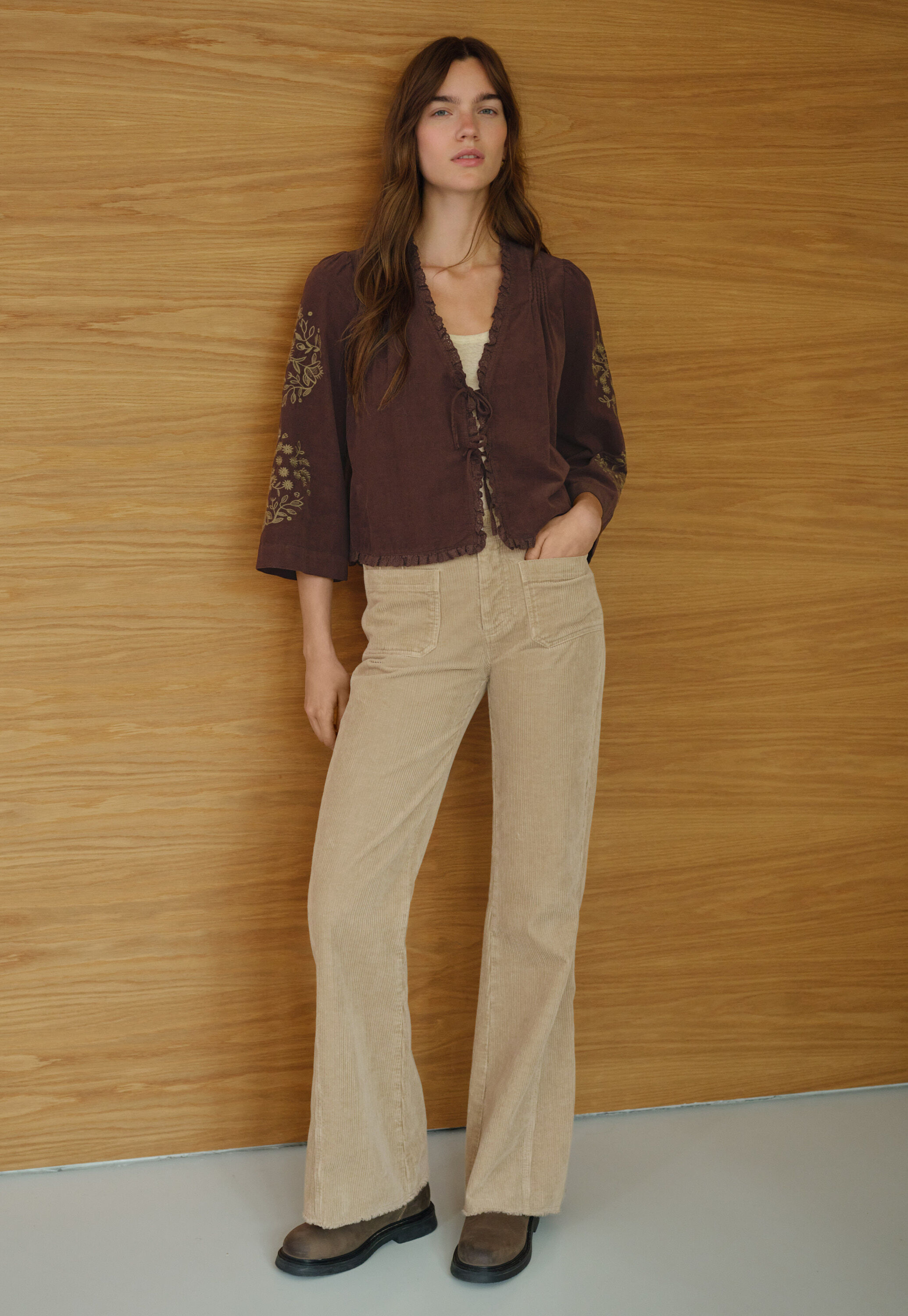 Tie-front cord top