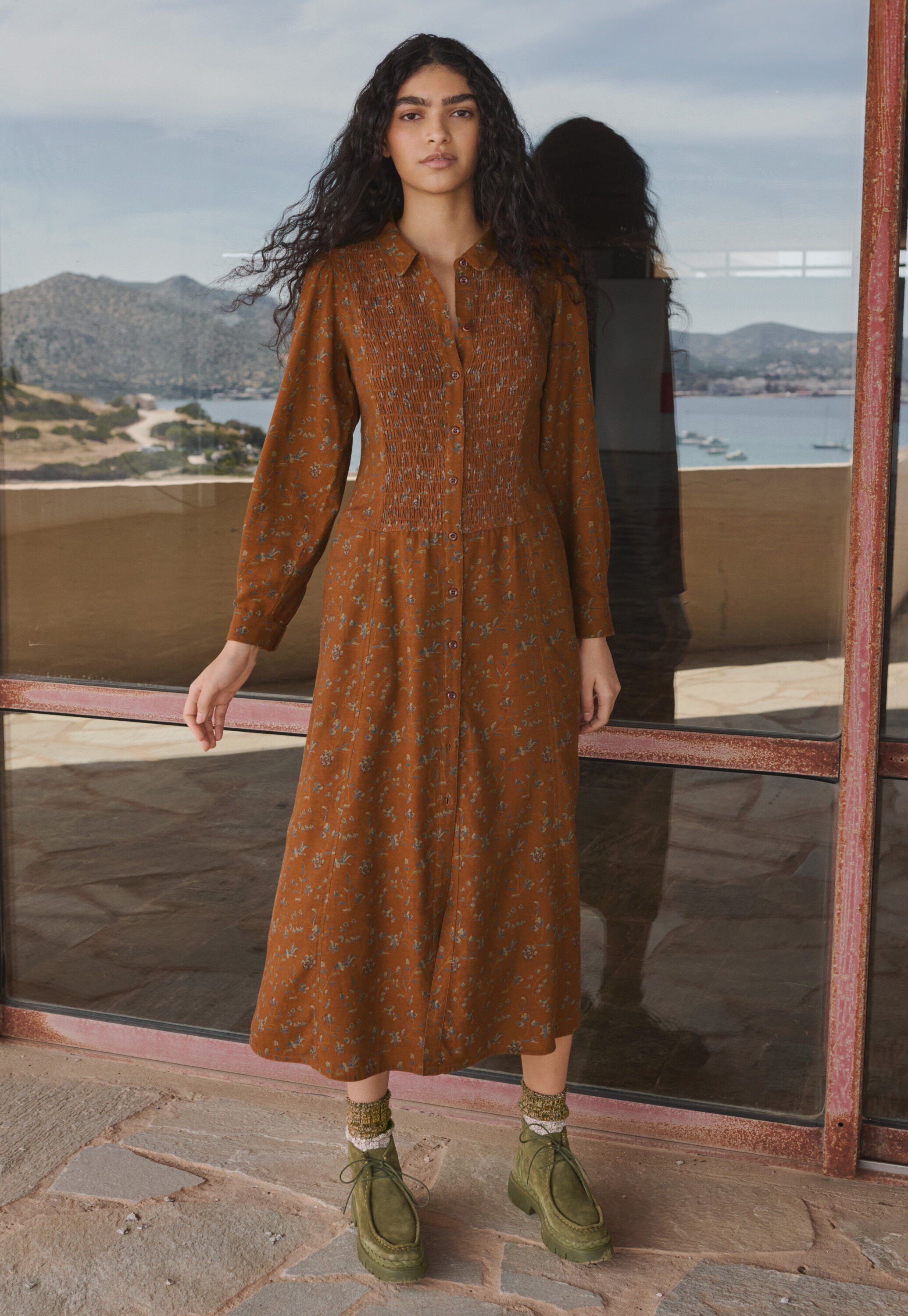 Printed shirred dress