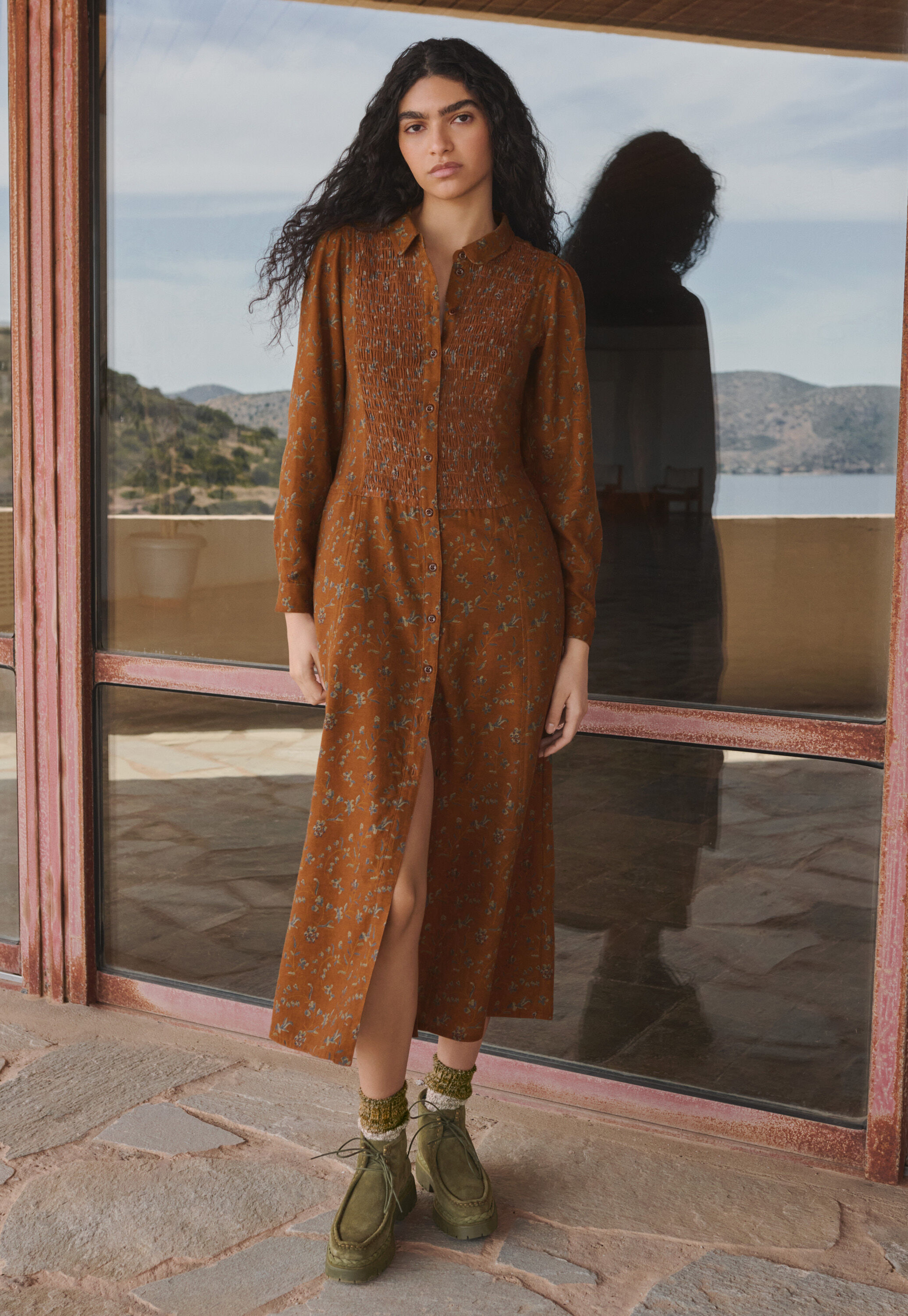 Printed shirred dress