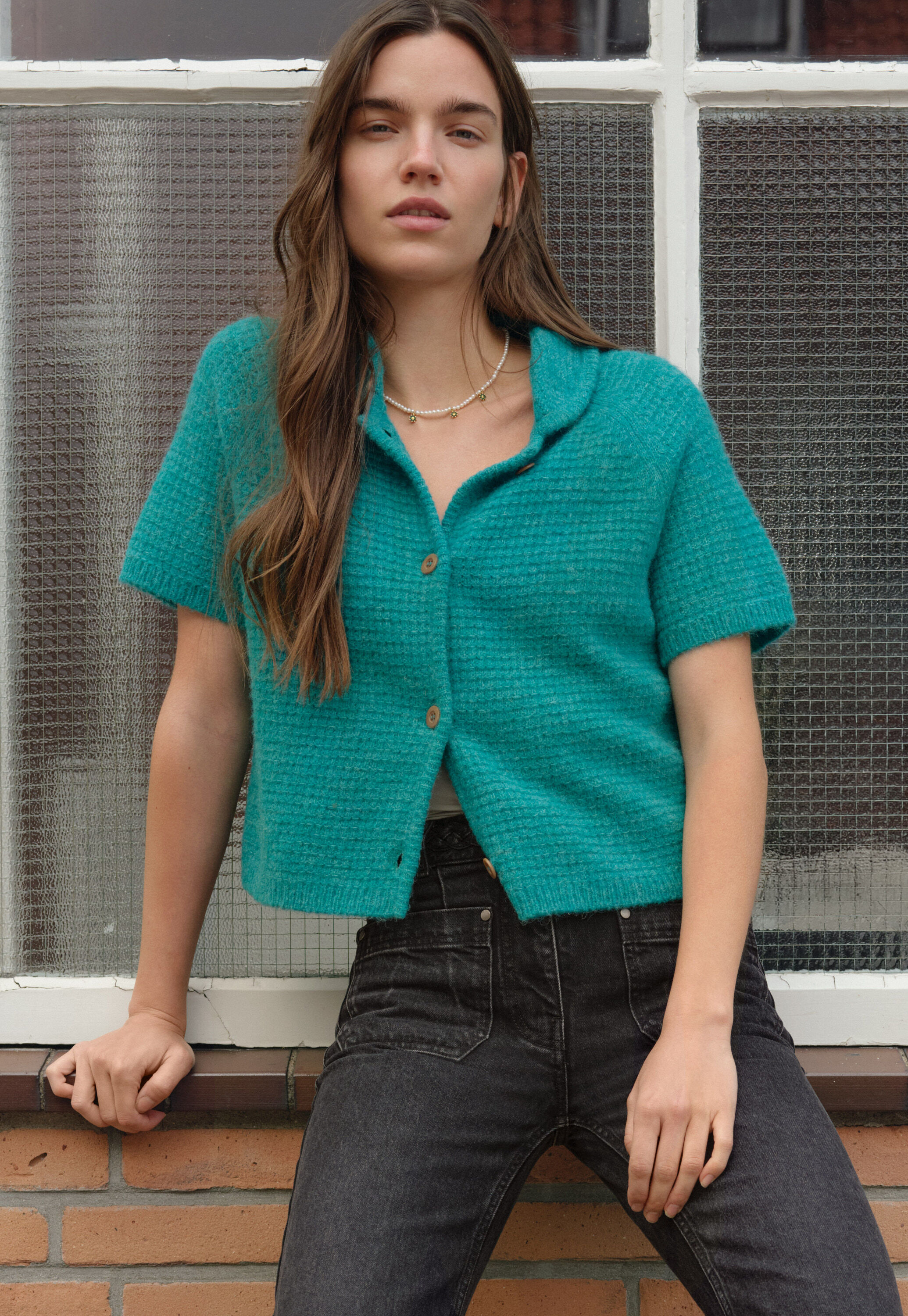 Lace-stitch sweater