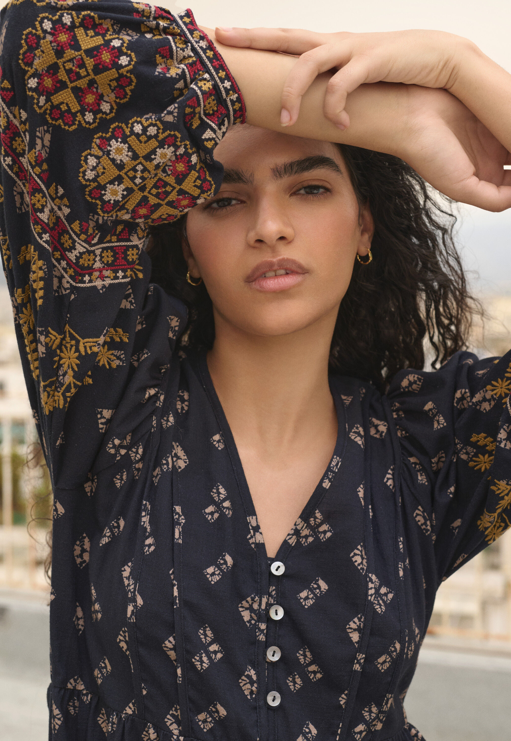 Embroidered printed dress
