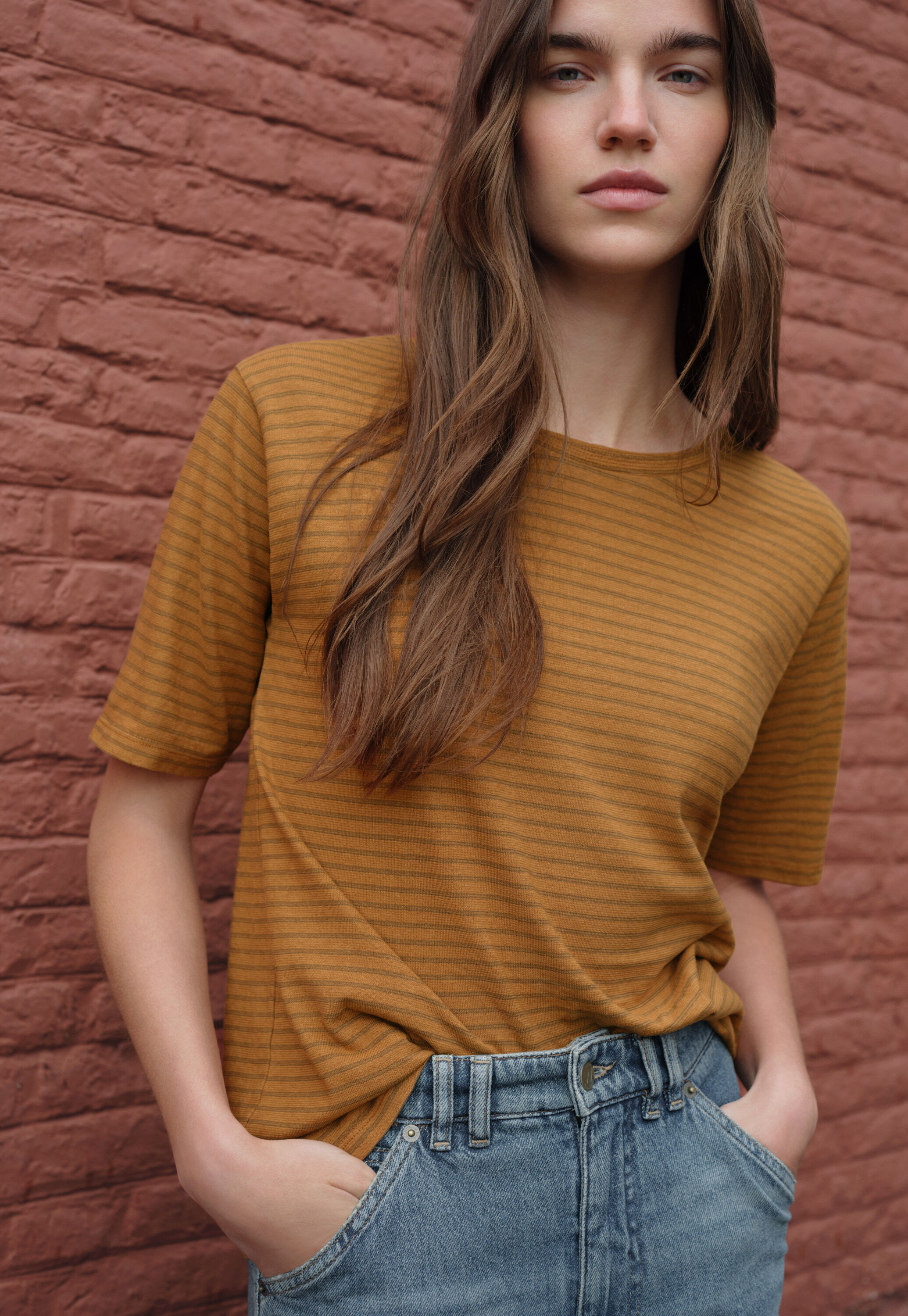 Striped T-shirt, Sepia, large