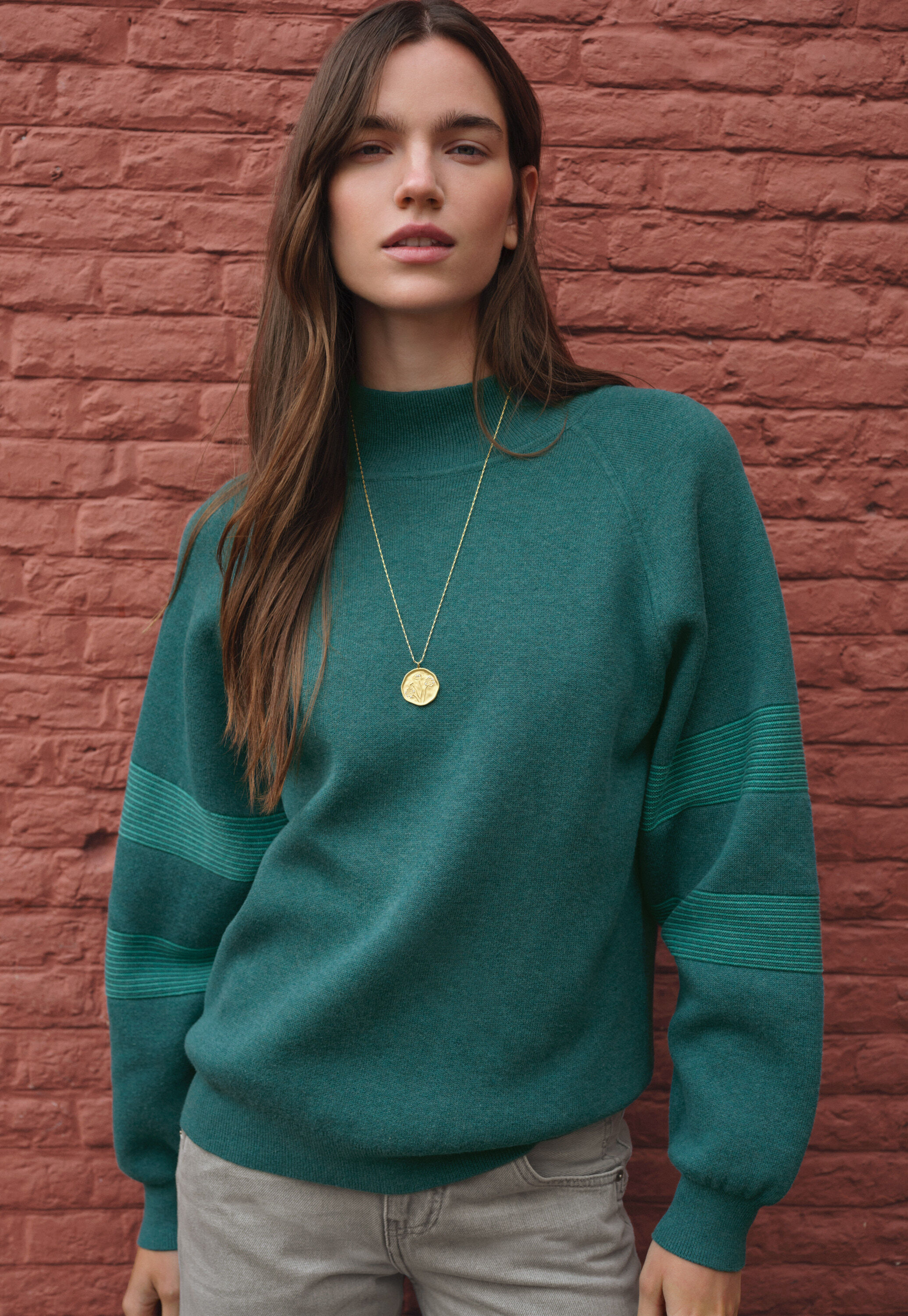Raglan sweater, Dark teal, large