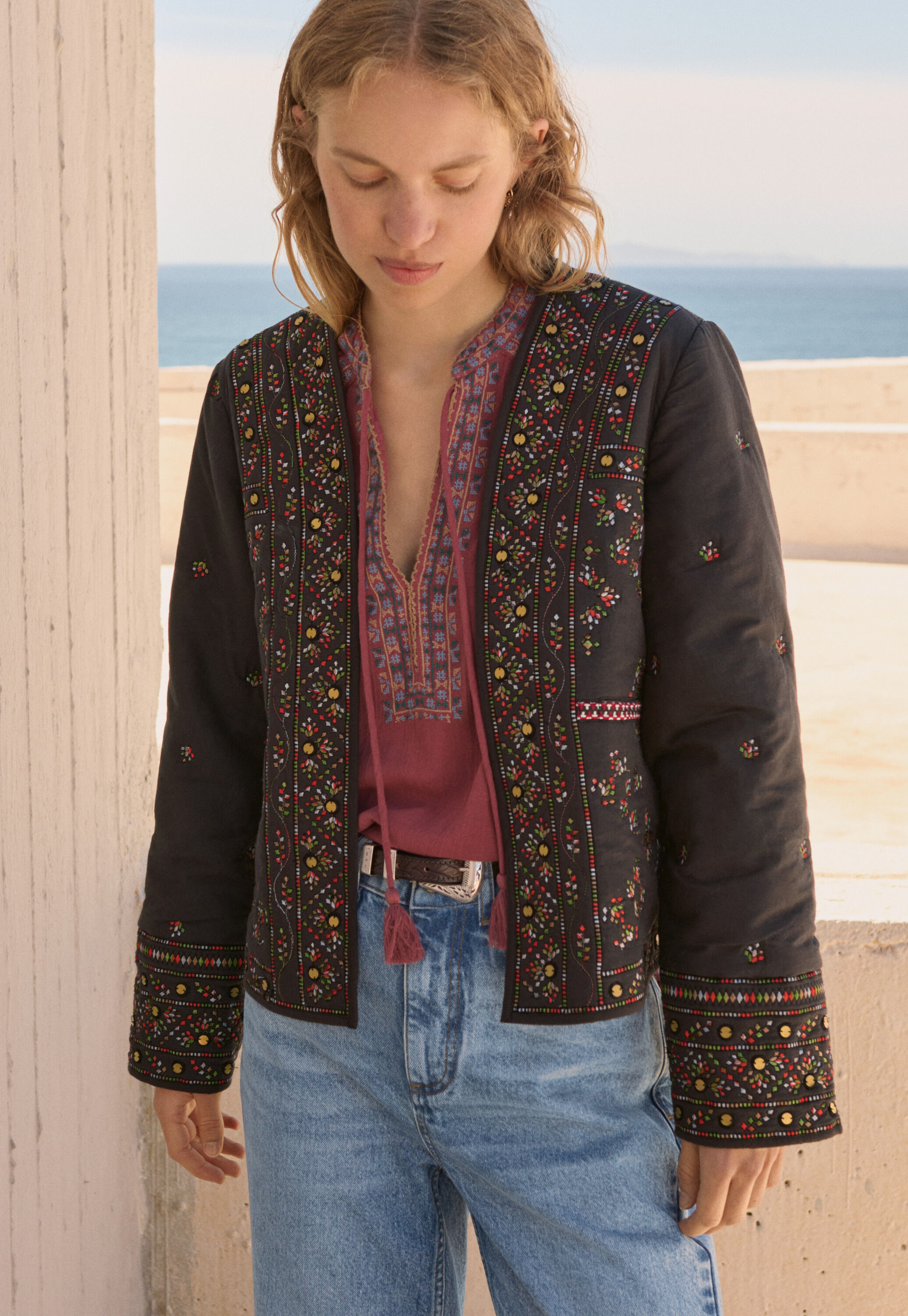 Quilted embroidered jacket