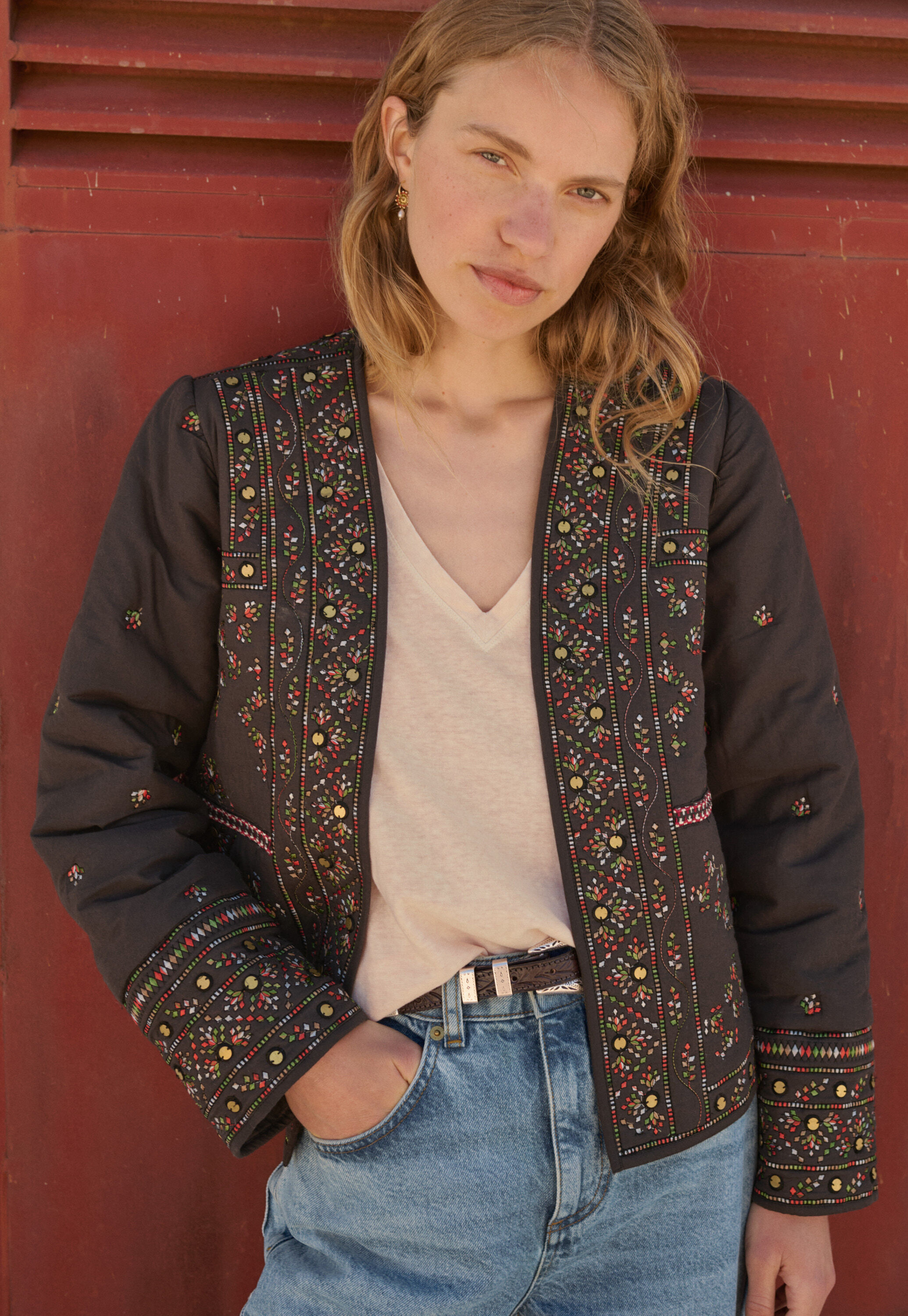 Quilted embroidered jacket