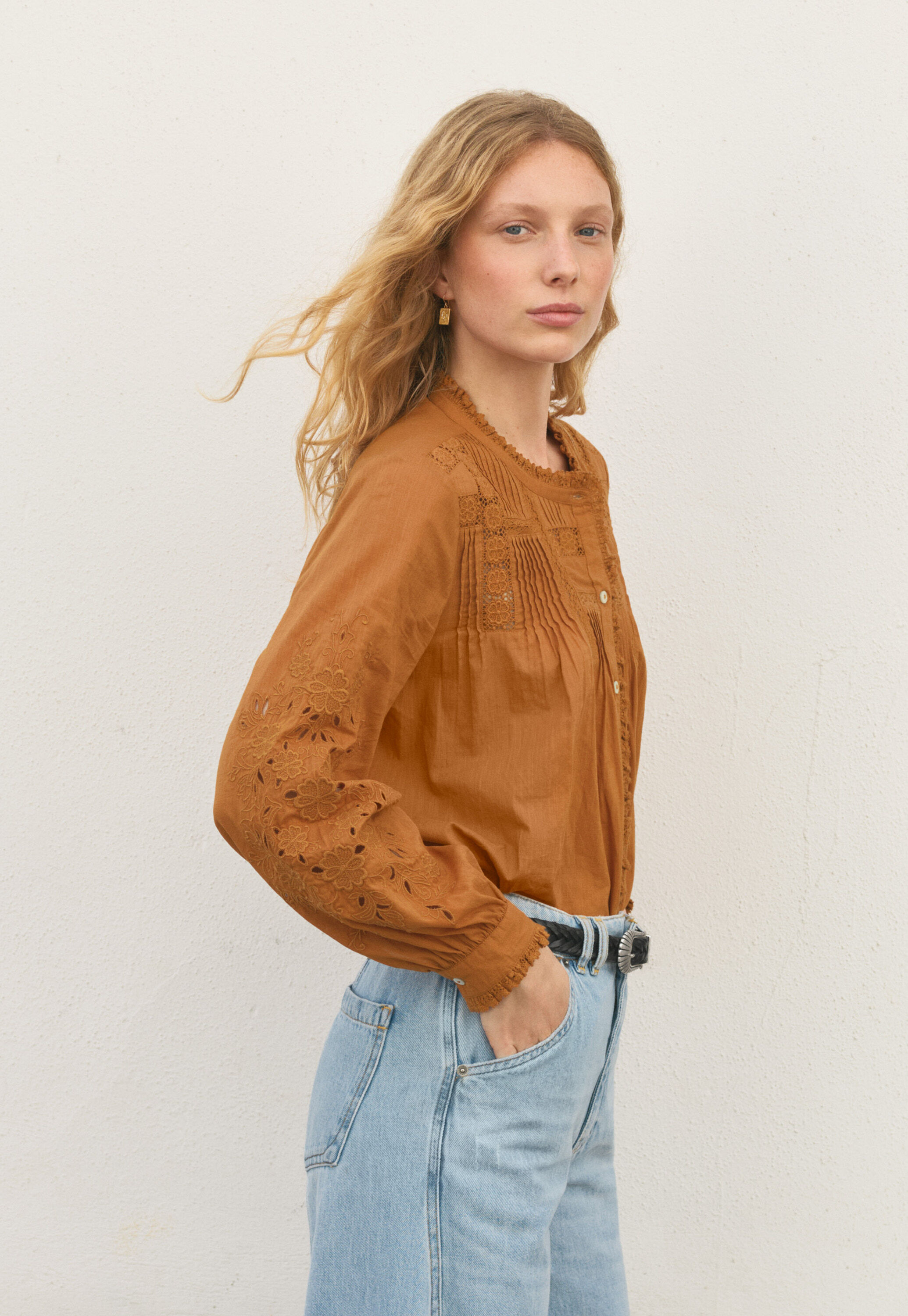 Lace pintuck blouse