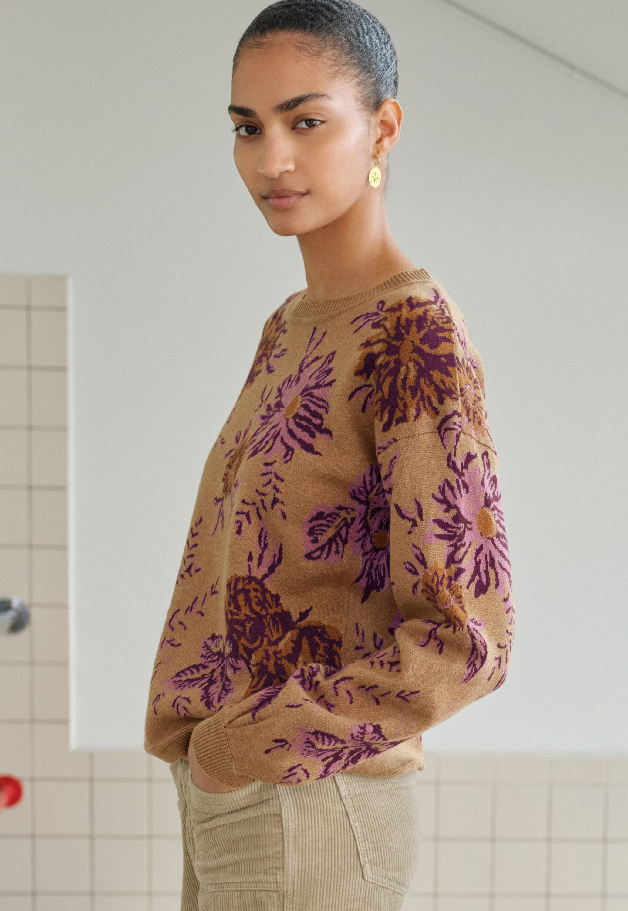 Jacquard sweater, Caramel orchid, large