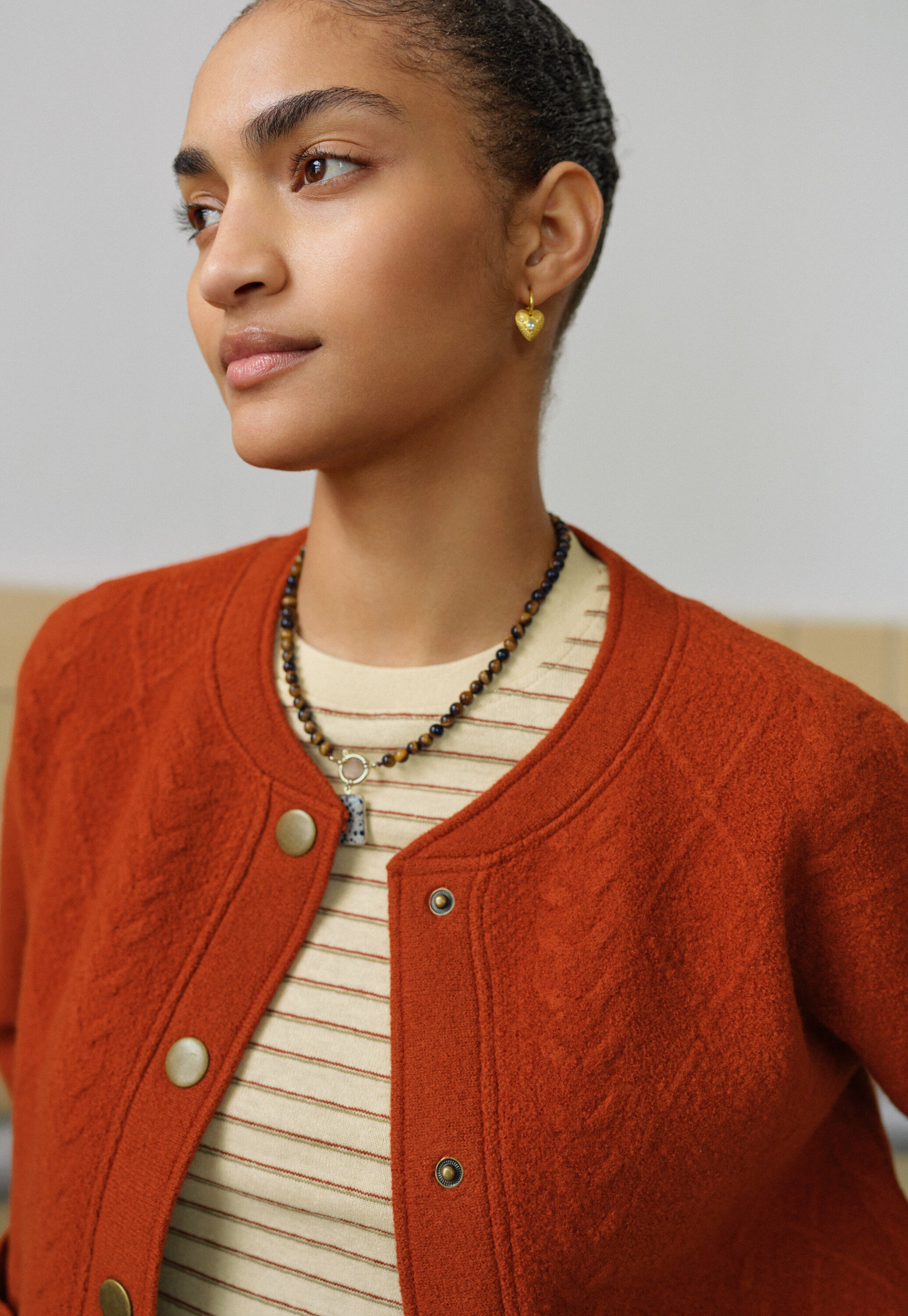 Cable-stitch bomber jacket, Red copper, large